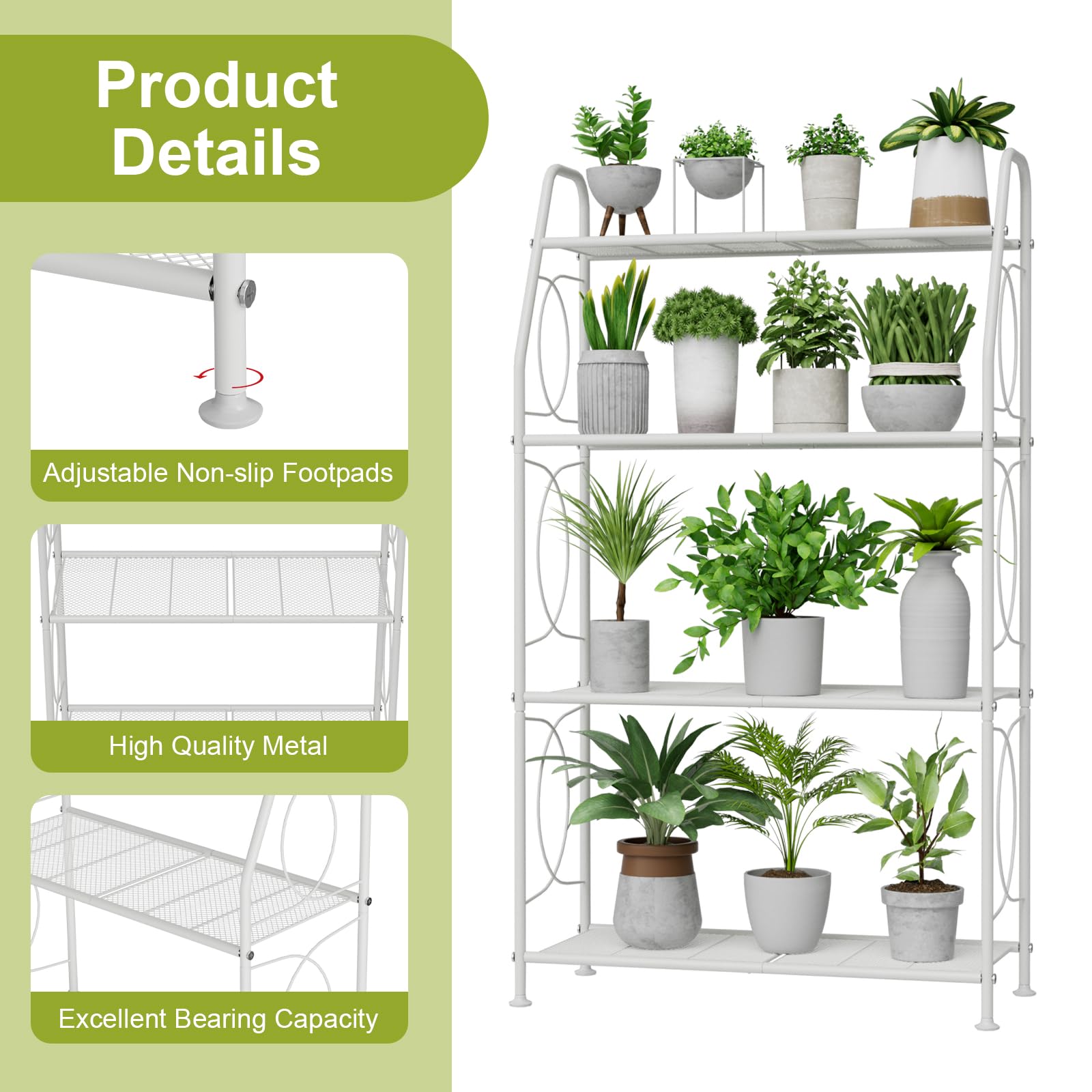 Close-up view of VyGrow Plant Stand's adjustable foot pads