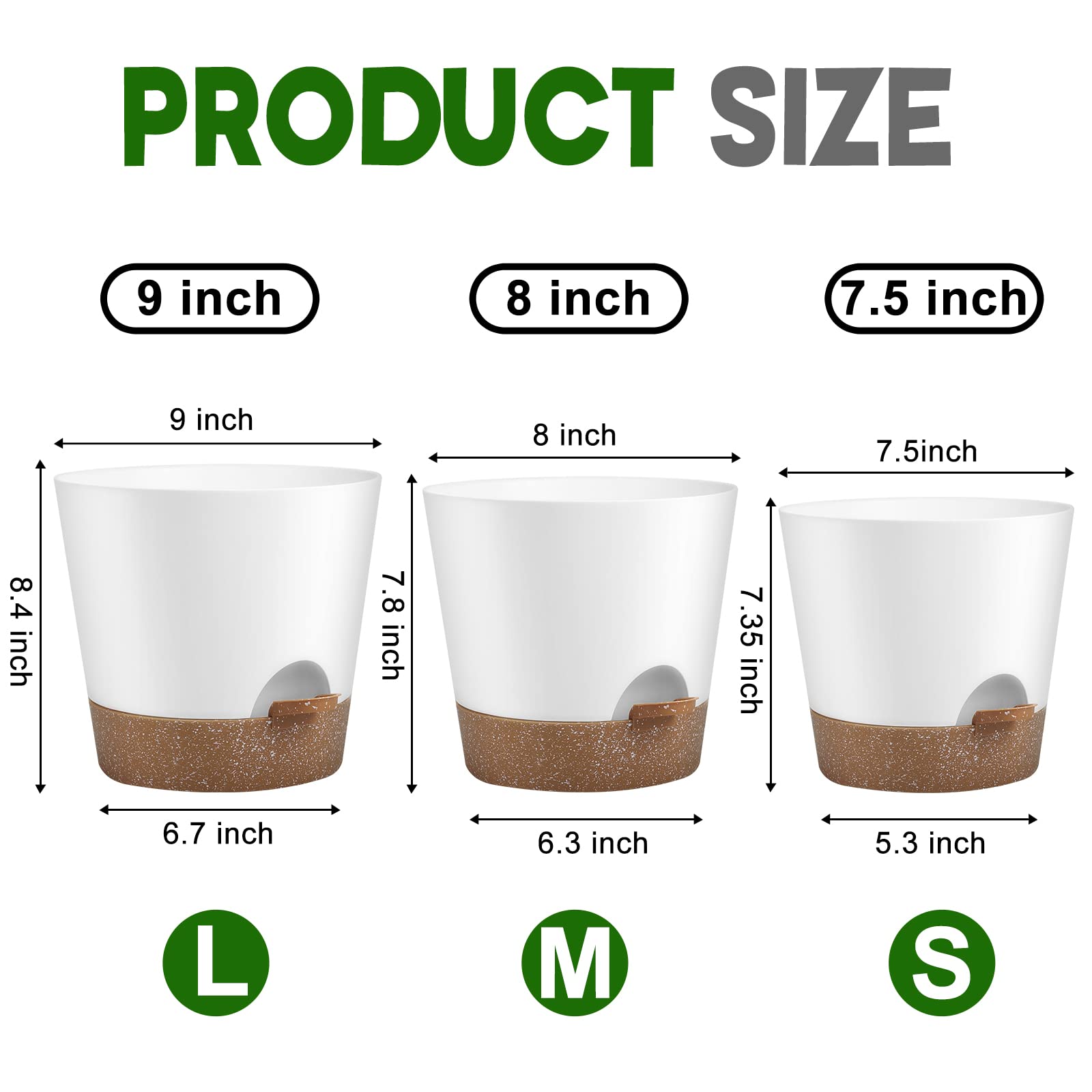 Close up view of YNNICO 9-inch self watering pot with drainage holes