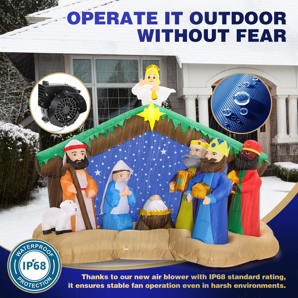 Close-up view of ZPISF inflatable nativity scene with angel
