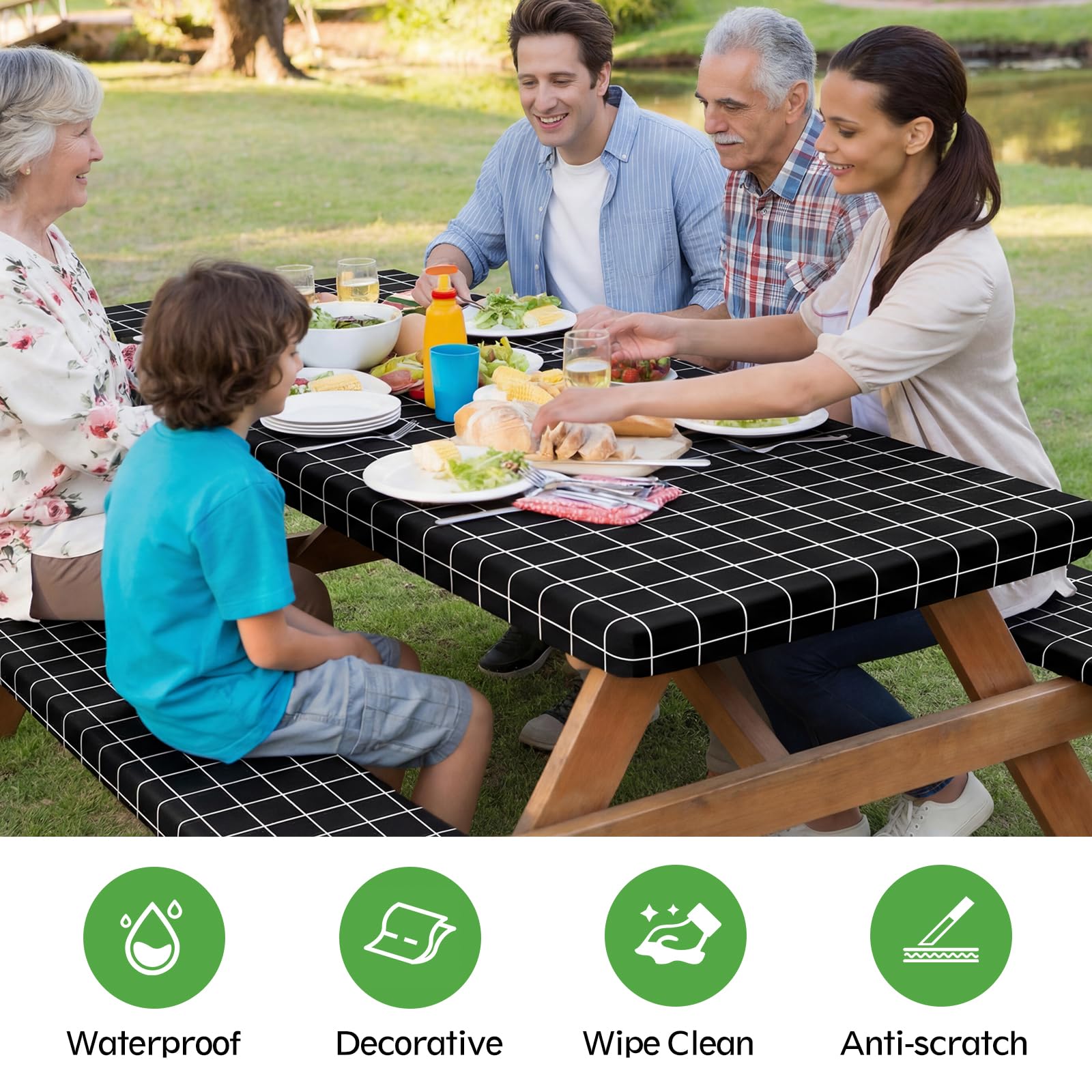Clothclose picnic table cover set displayed on outdoor dining table