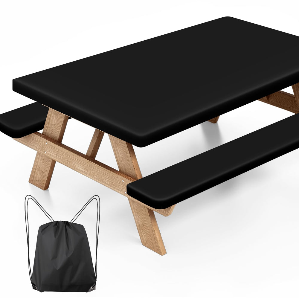 Clothclose Picnic Table Cover Set in black, front view