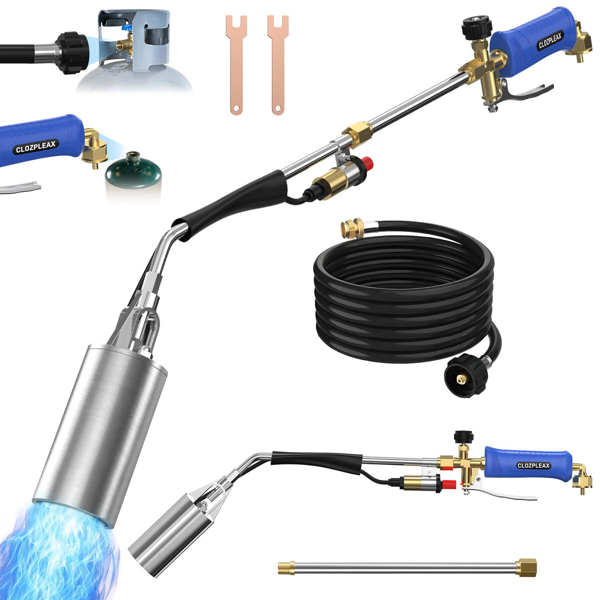 Clozpleax Propane Torch Weed Burner front view with blue finish