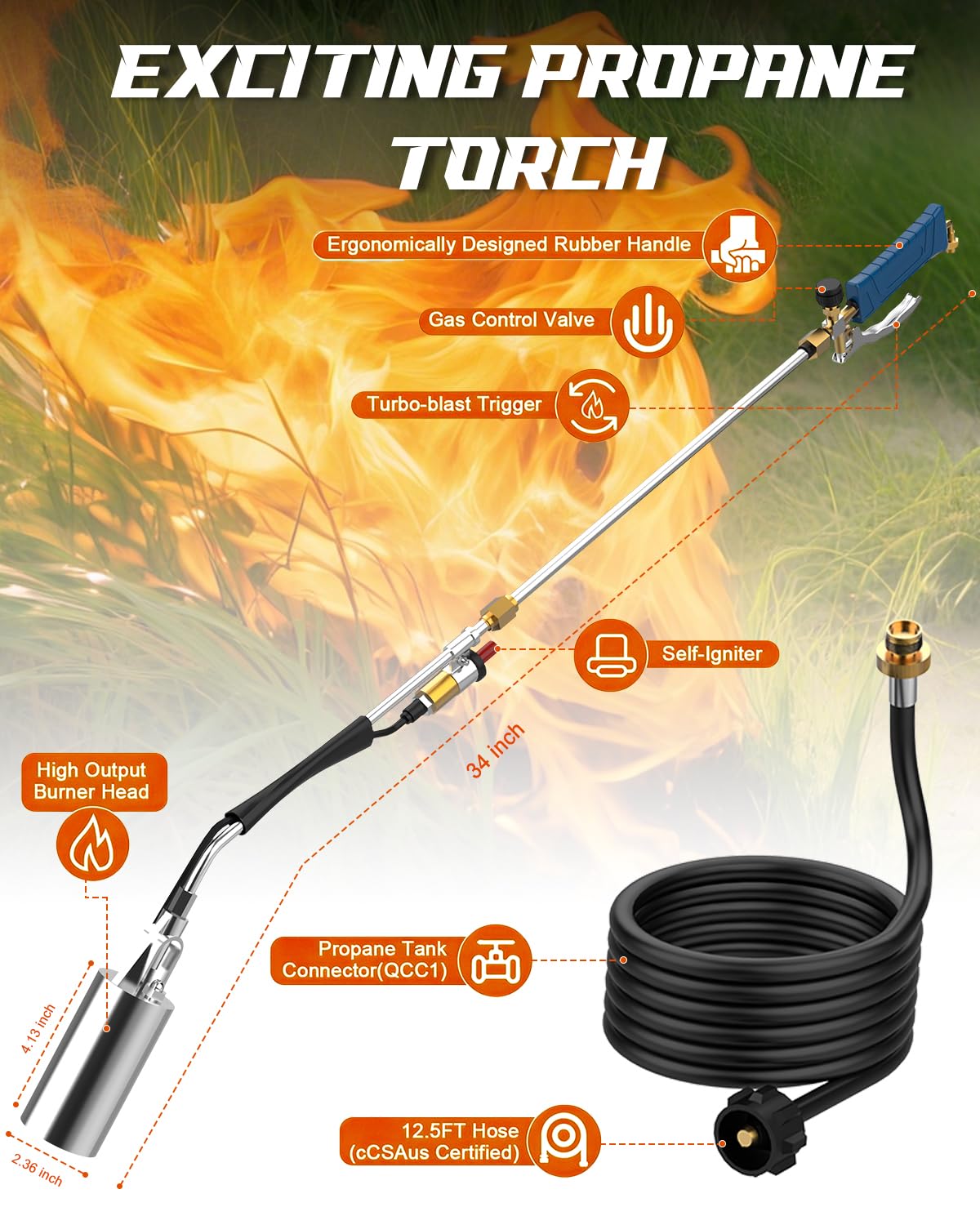 Clozpleax Propane Torch Weed Burner with 12FT hose attached