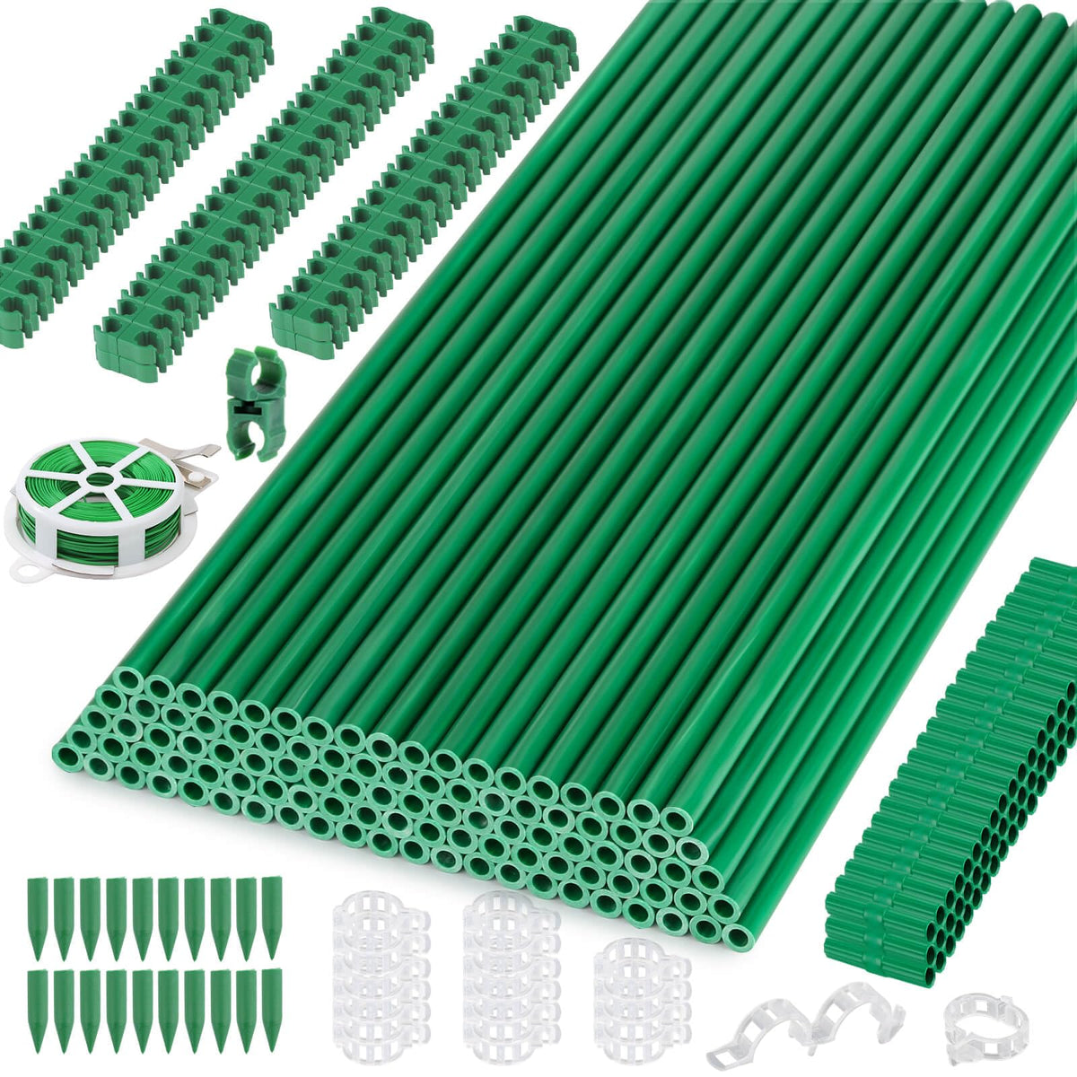 Cludoo 342PCS Garden Stakes Set with fiberglass stakes and accessories