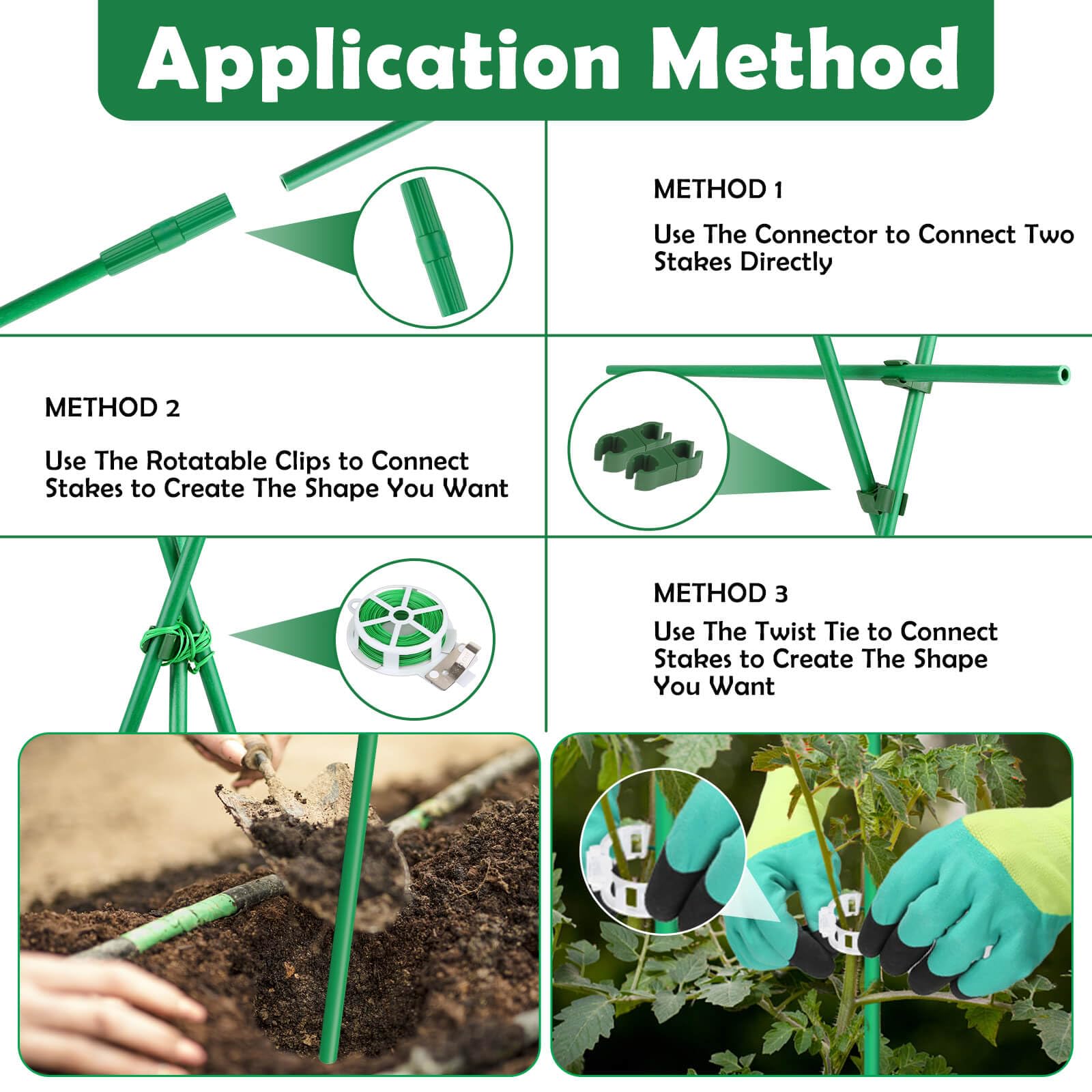 Cludoo stakes set in a garden setting with vegetables