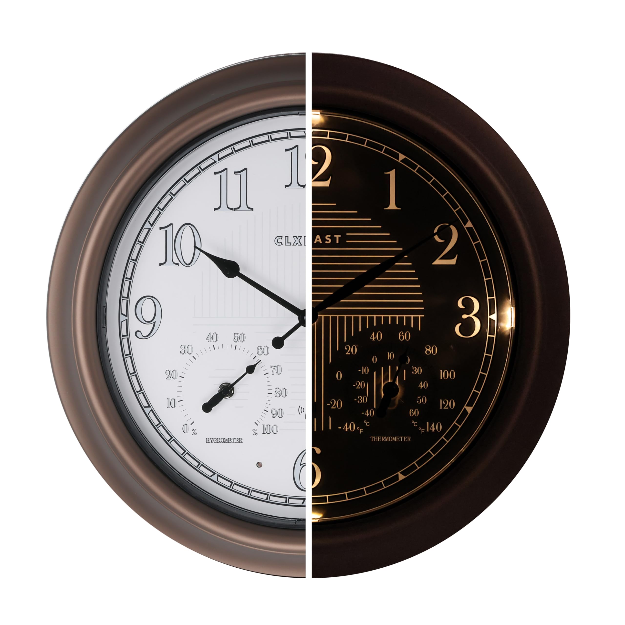 CLXEAST 18-inch outdoor atomic clock with bronze finish front view