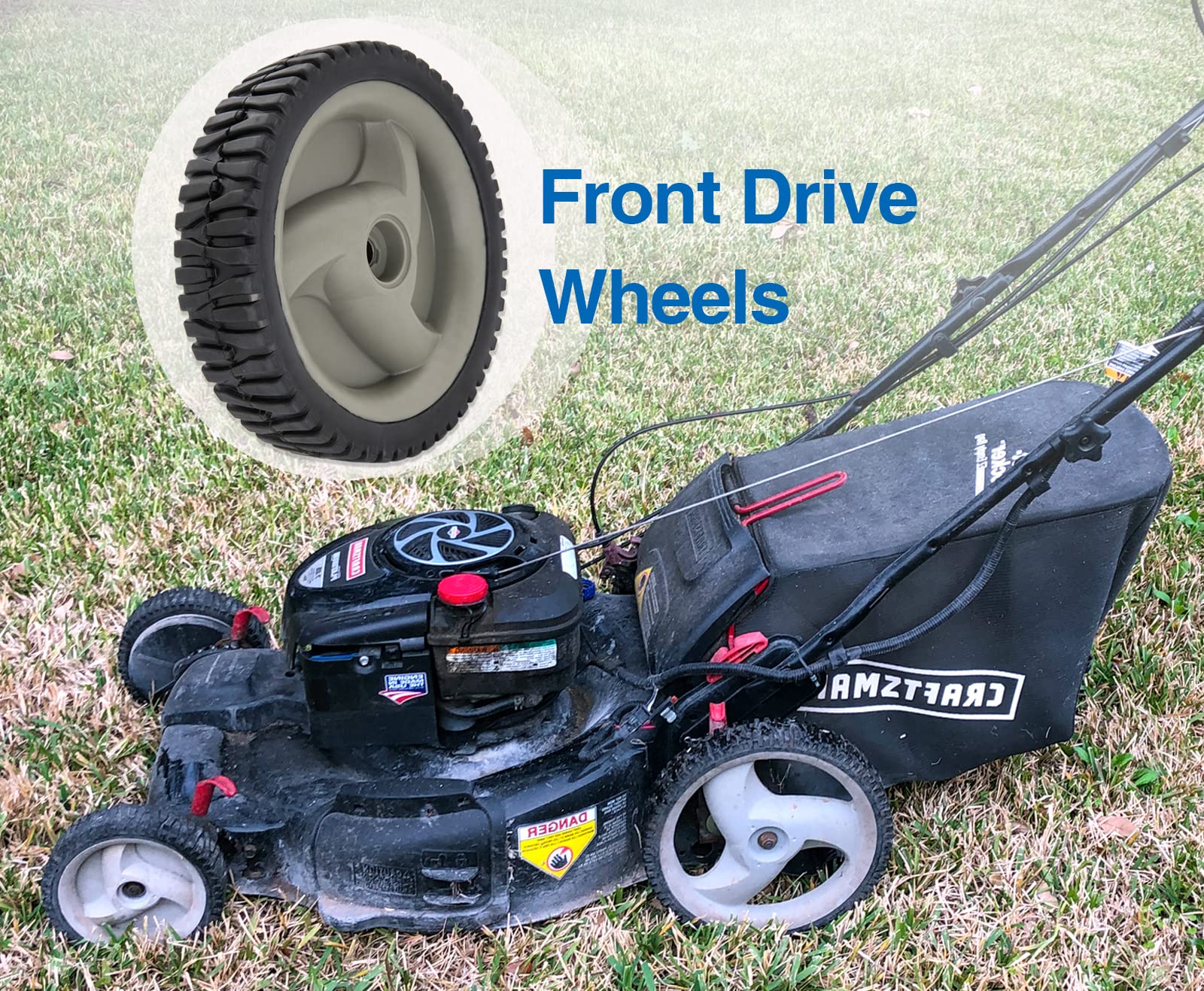 CMOOD 8 inch lawn mower wheel mounted on mower