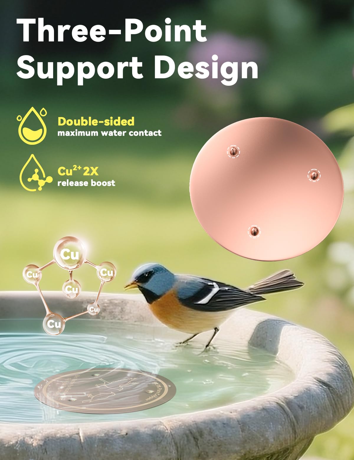 CNARIO Copper Bird Bath Disk in outdoor setting