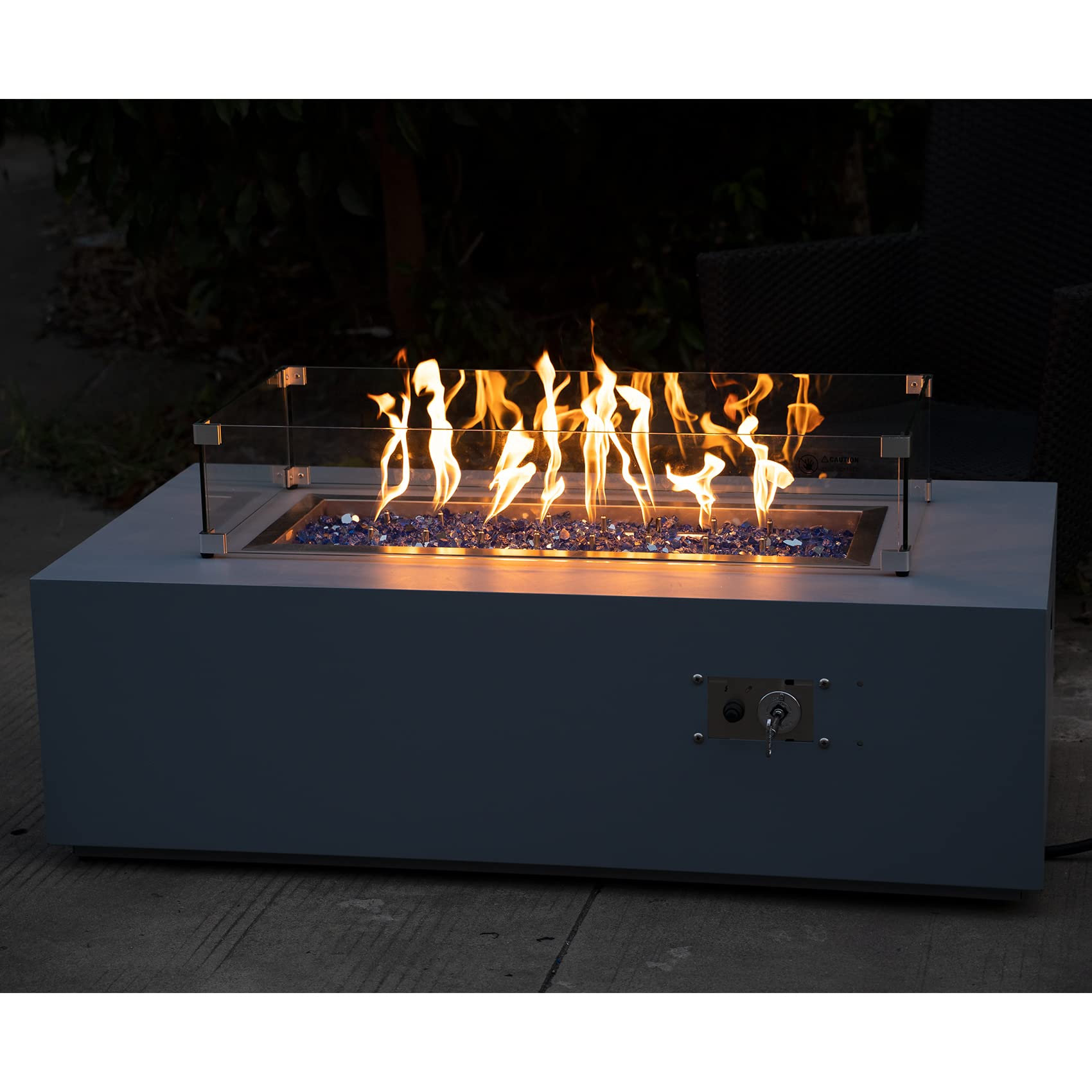 Cobalt Blue Reflective Fire Glass in a natural gas fire pit