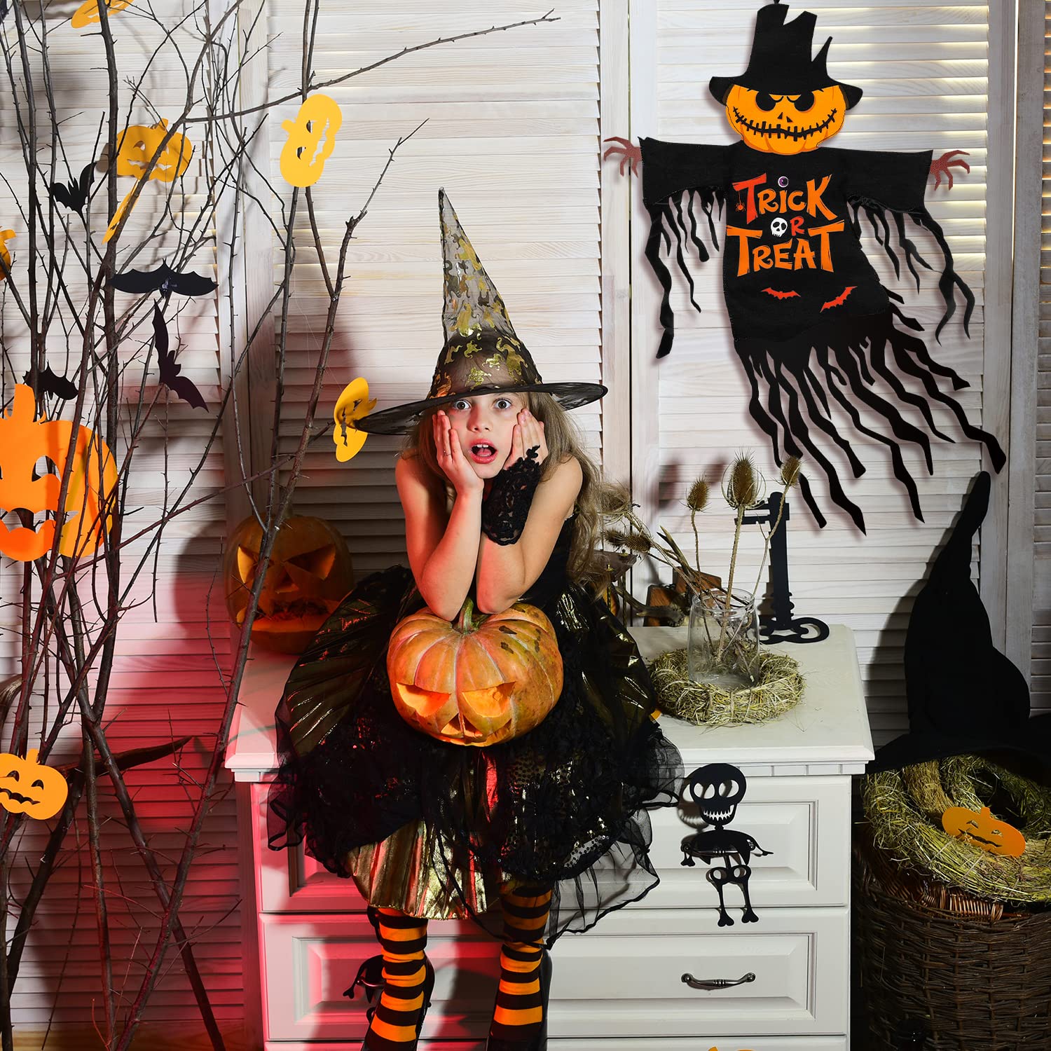 COCHIE Halloween garden flag hanging on a flag stand