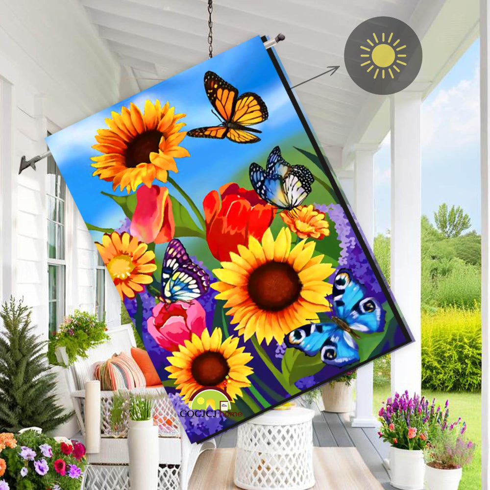 COCJCJ Large Garden Flag 28x40 double-sided with sunflower and butterfly design