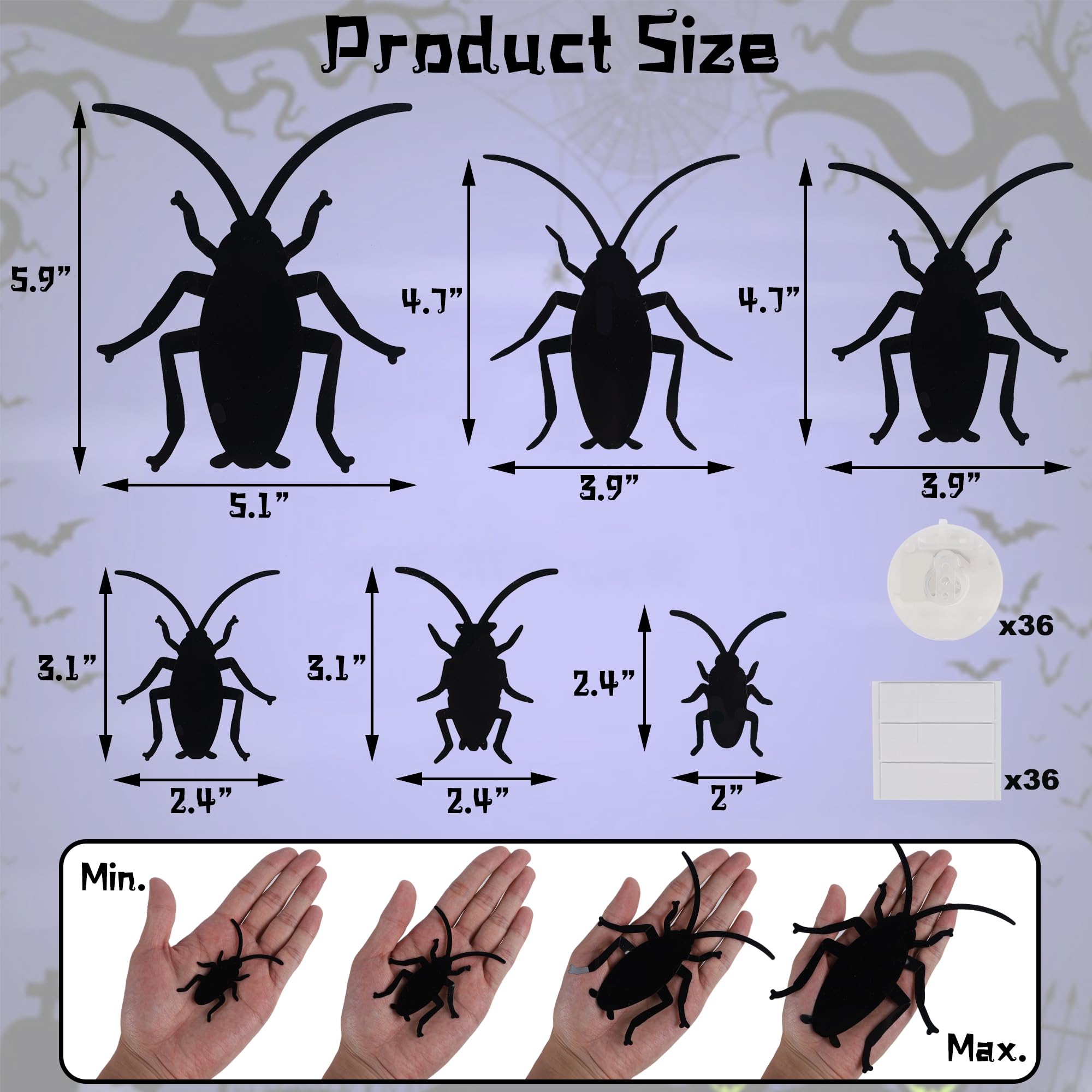 Cockroach window stickers displayed on a wall with LED effect