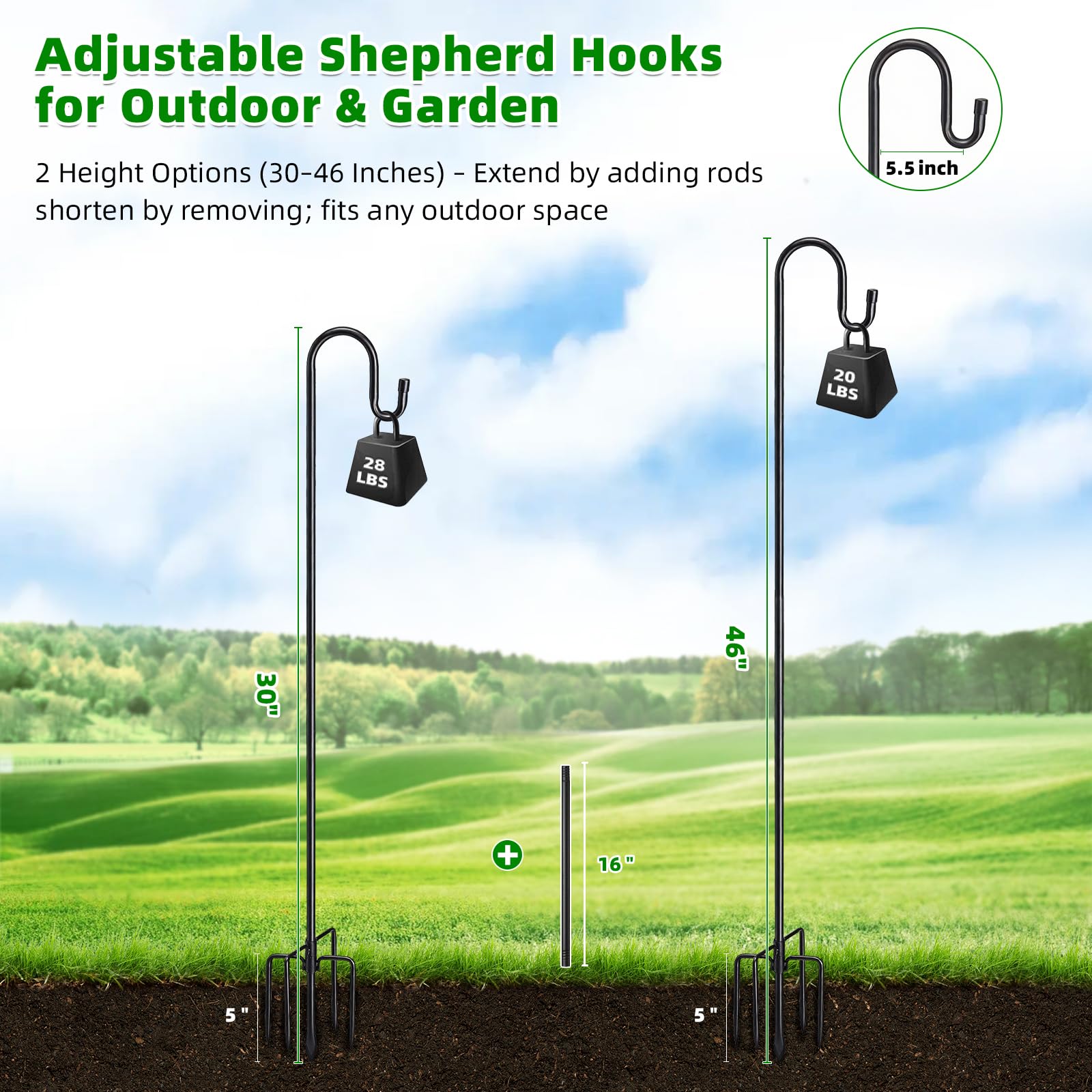 COCONUT 46-inch shepherds hook in garden setting