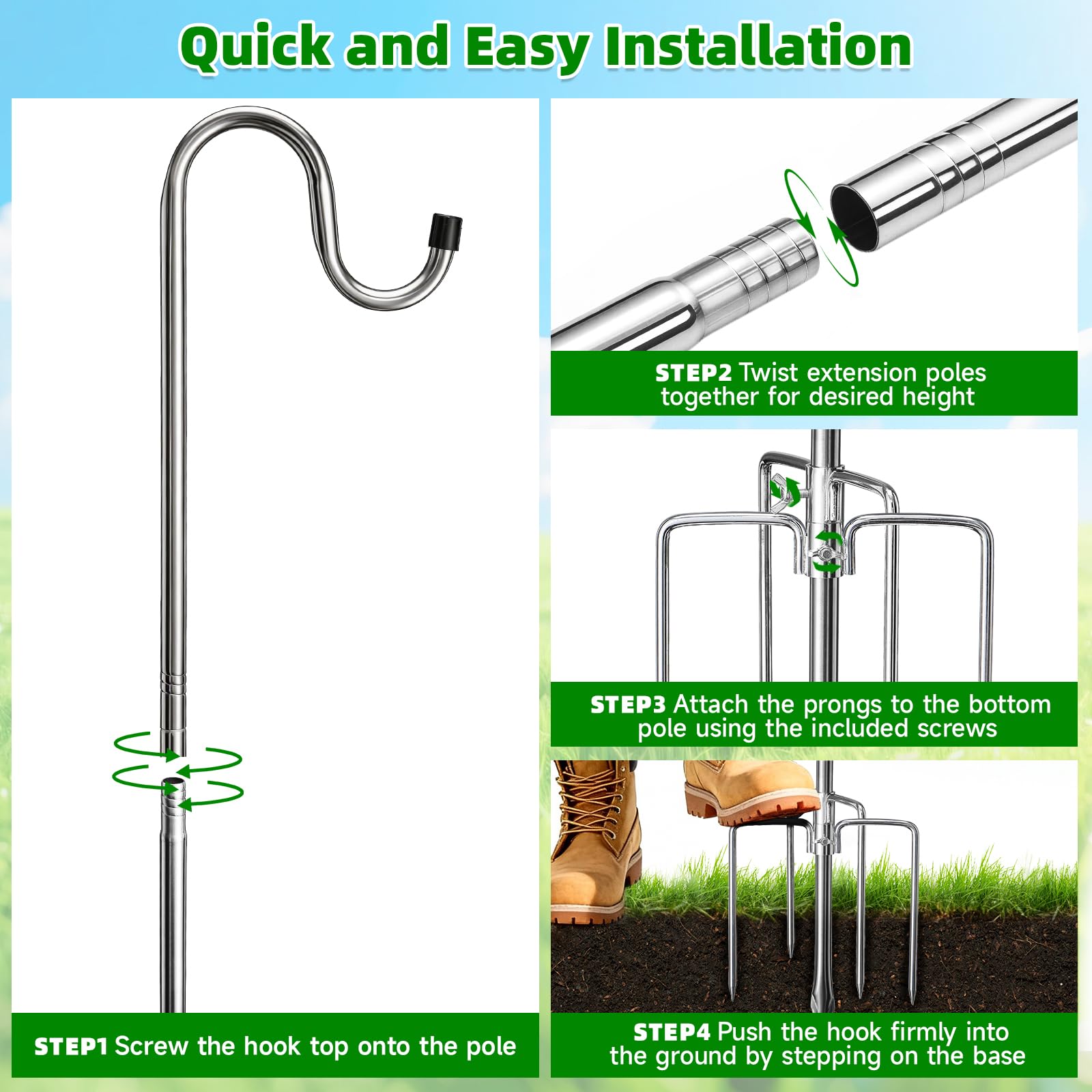 COCONUT shepherd's hook in a garden setting