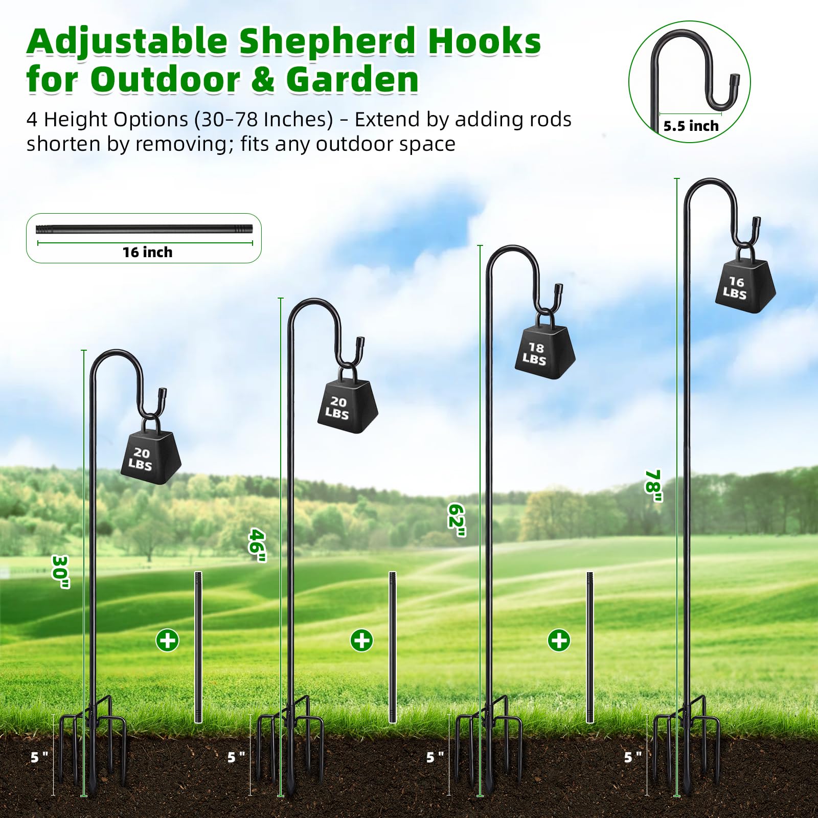 COCONUT shepherds hook displayed with floral baskets