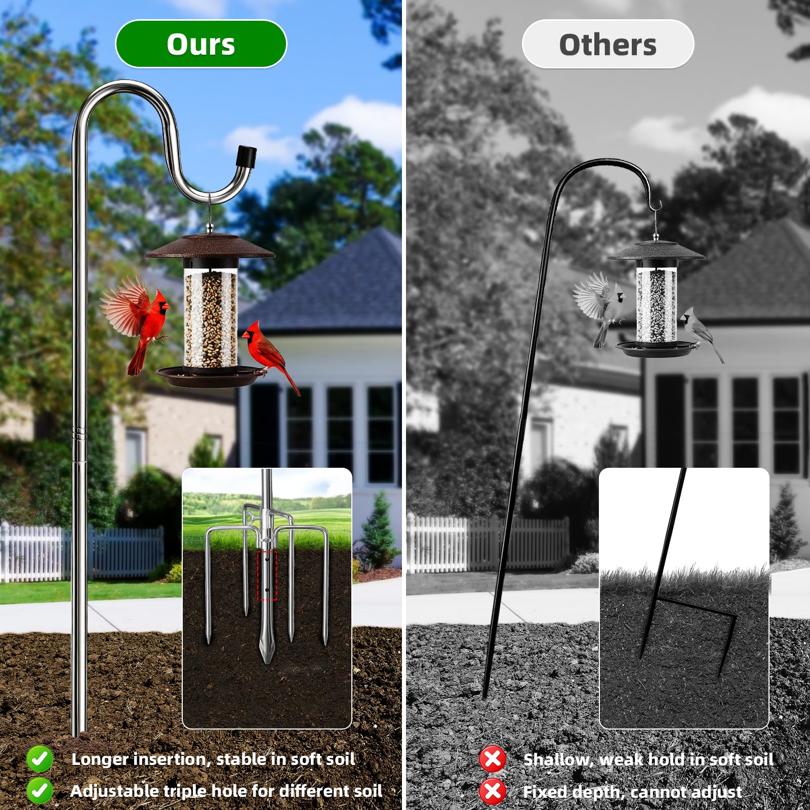 COCONUT Shepherds Hook with bird feeder hanging