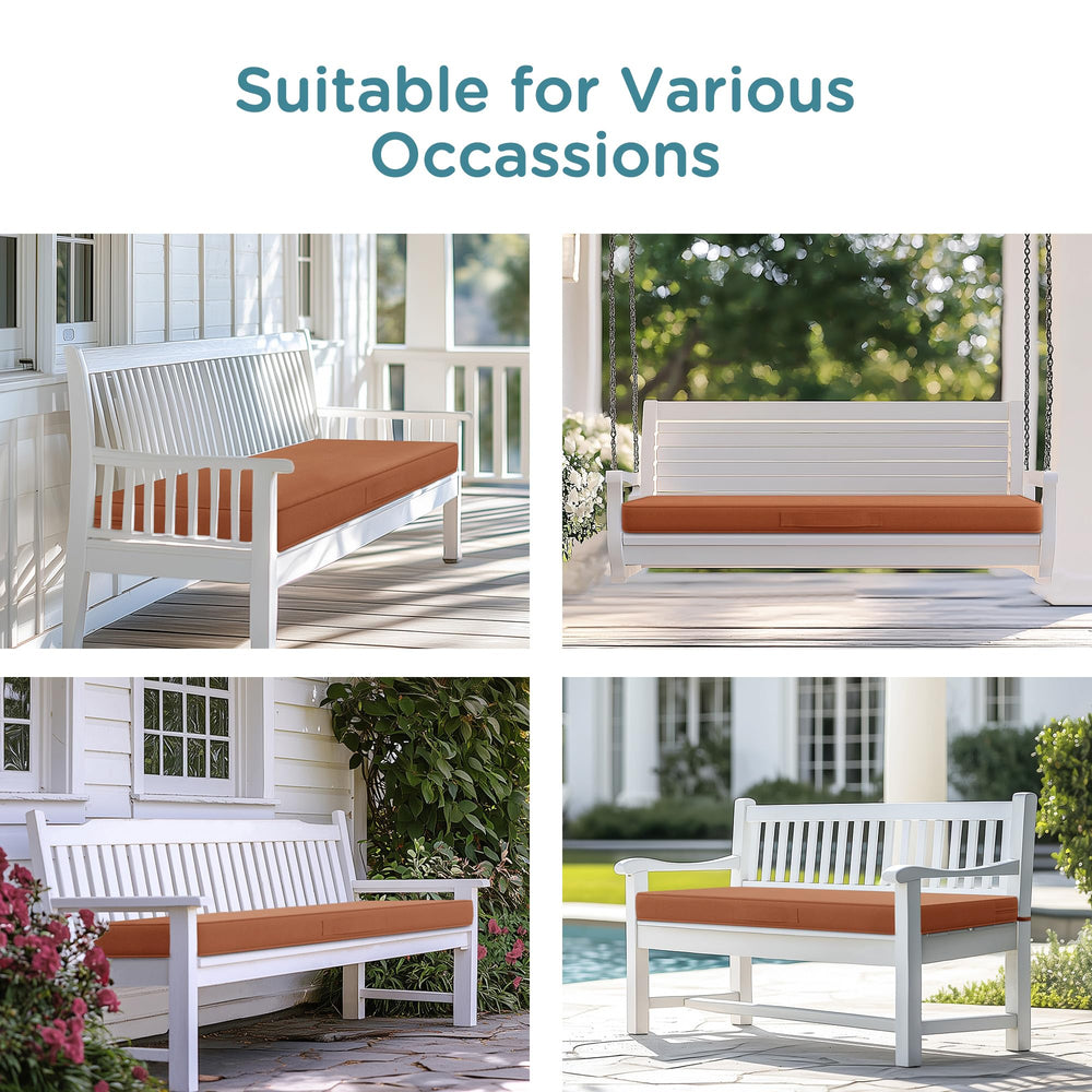 Codi Outdoor Bench Cushion 42x18'' Spice in outdoor setting