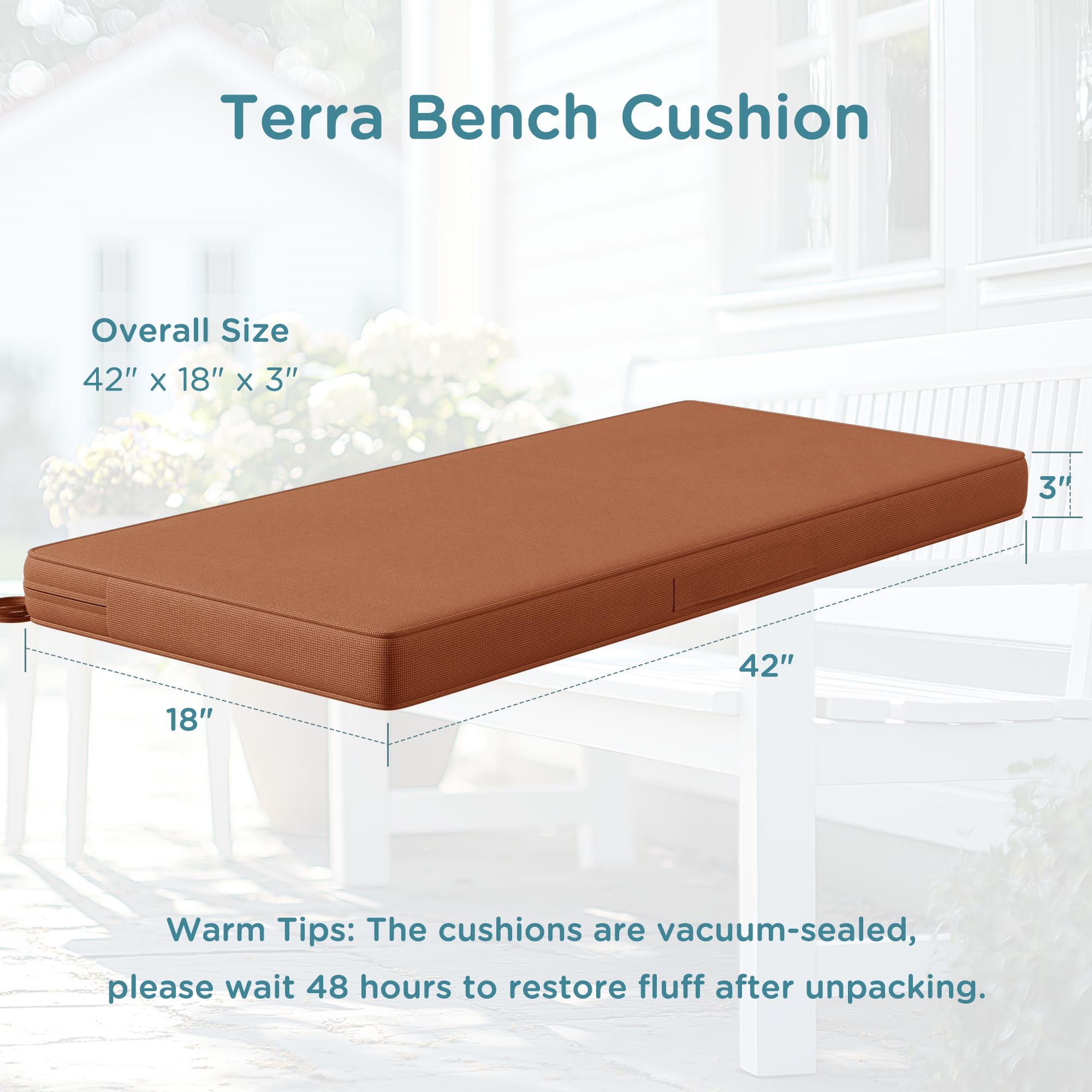 Codi Outdoor Bench Cushion 42x18'' Spice side view