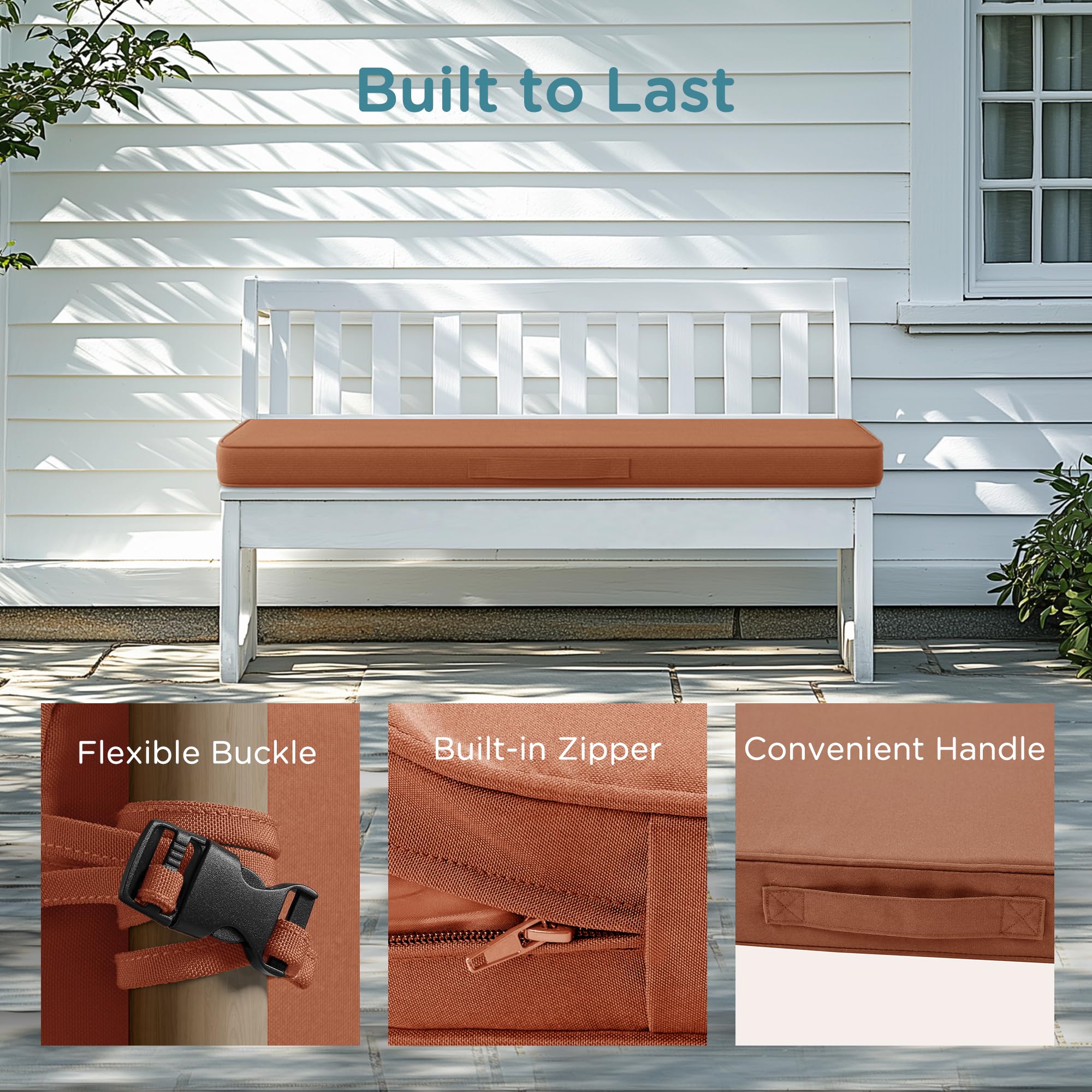 Codi Outdoor Bench Cushion 42x18'' Spice with zipper detail