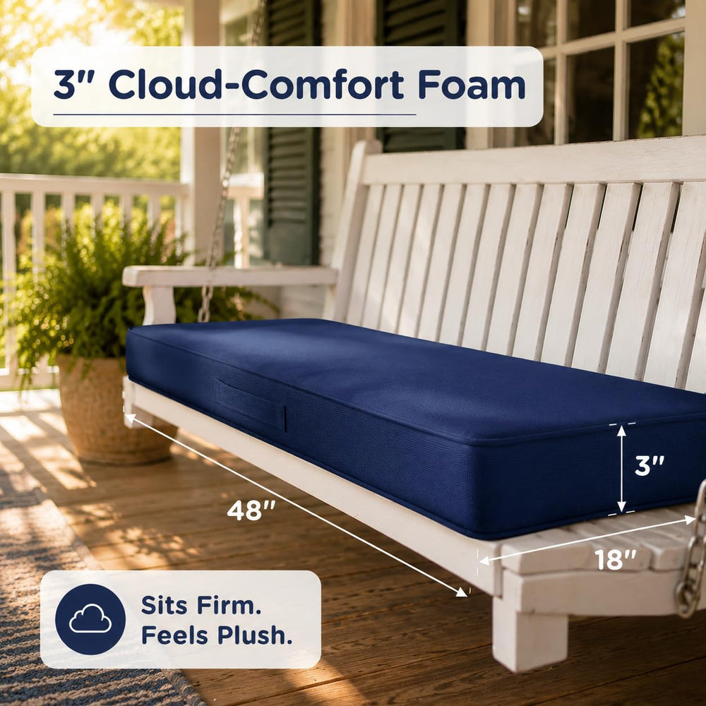 Codi Outdoor Bench Cushion Navy side view with foam core