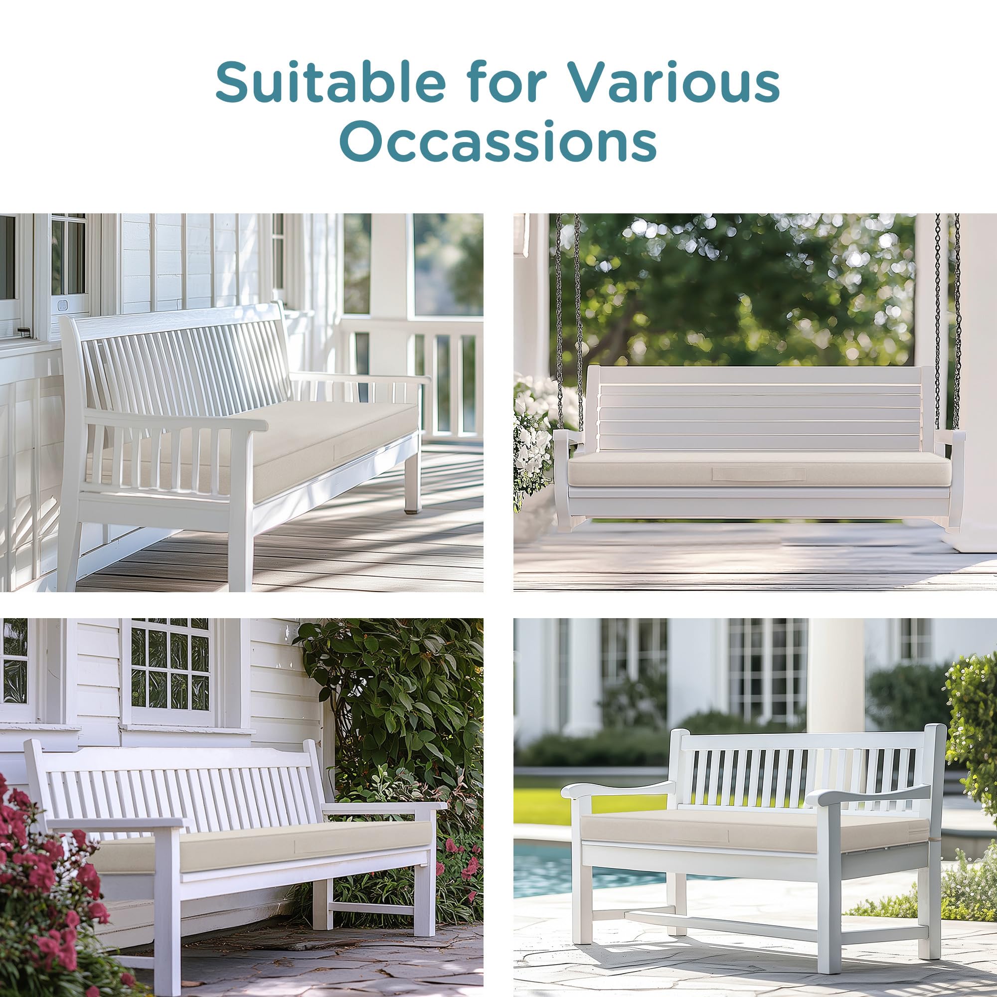 Codi Outdoor Bench Cushion showing elastic straps