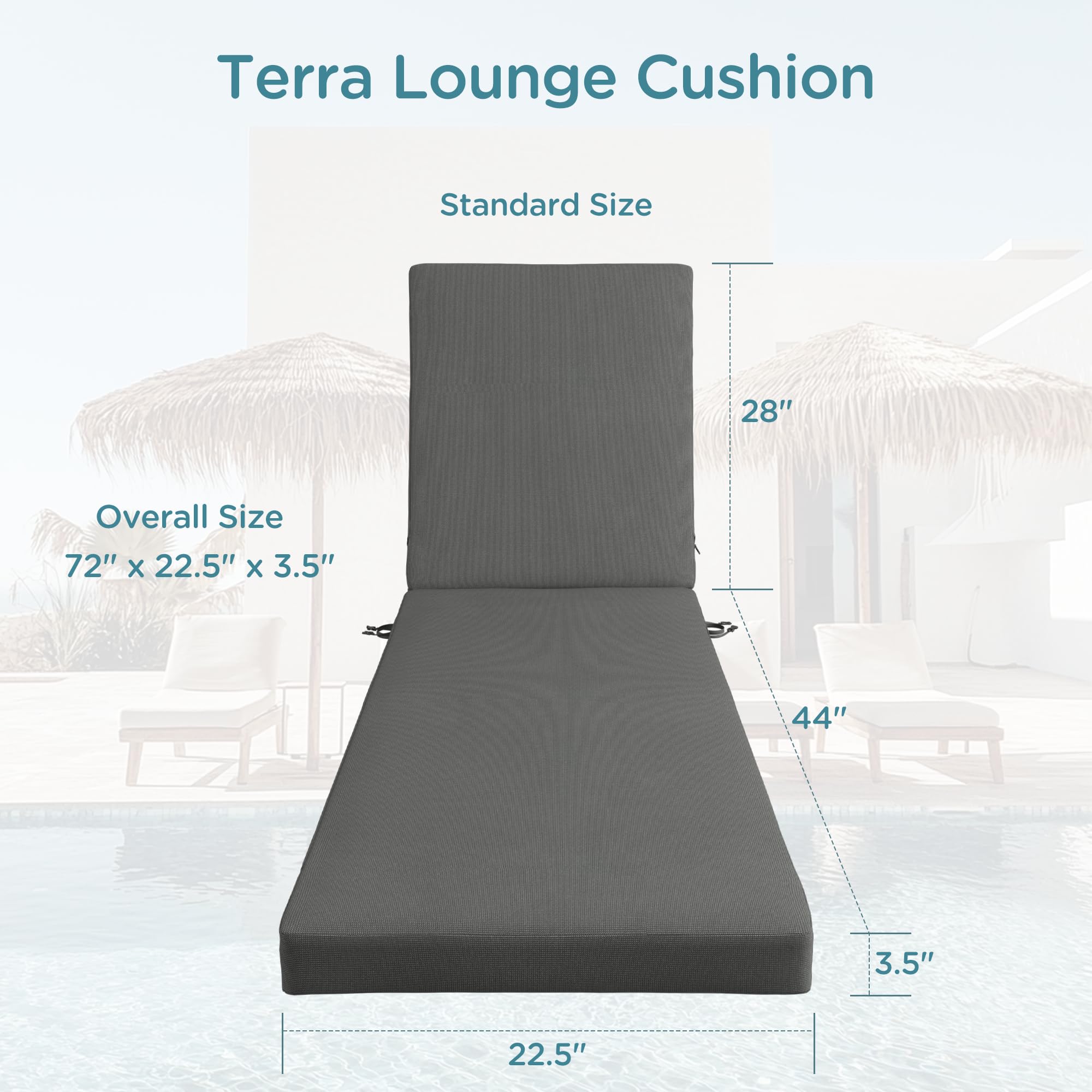 Codi outdoor chaise lounge cushion side view showing high-density foam