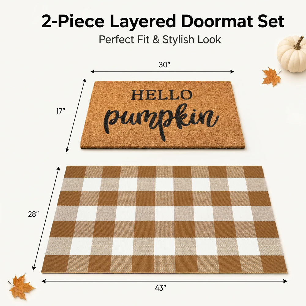 Coffee and white plaid rug measuring 28 x 43 inches