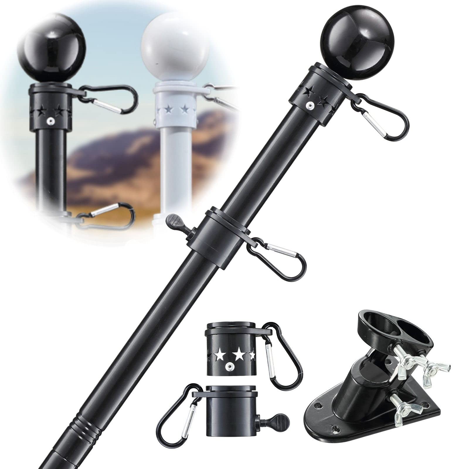 cogardenshower 6ft stainless steel flag pole kit, black