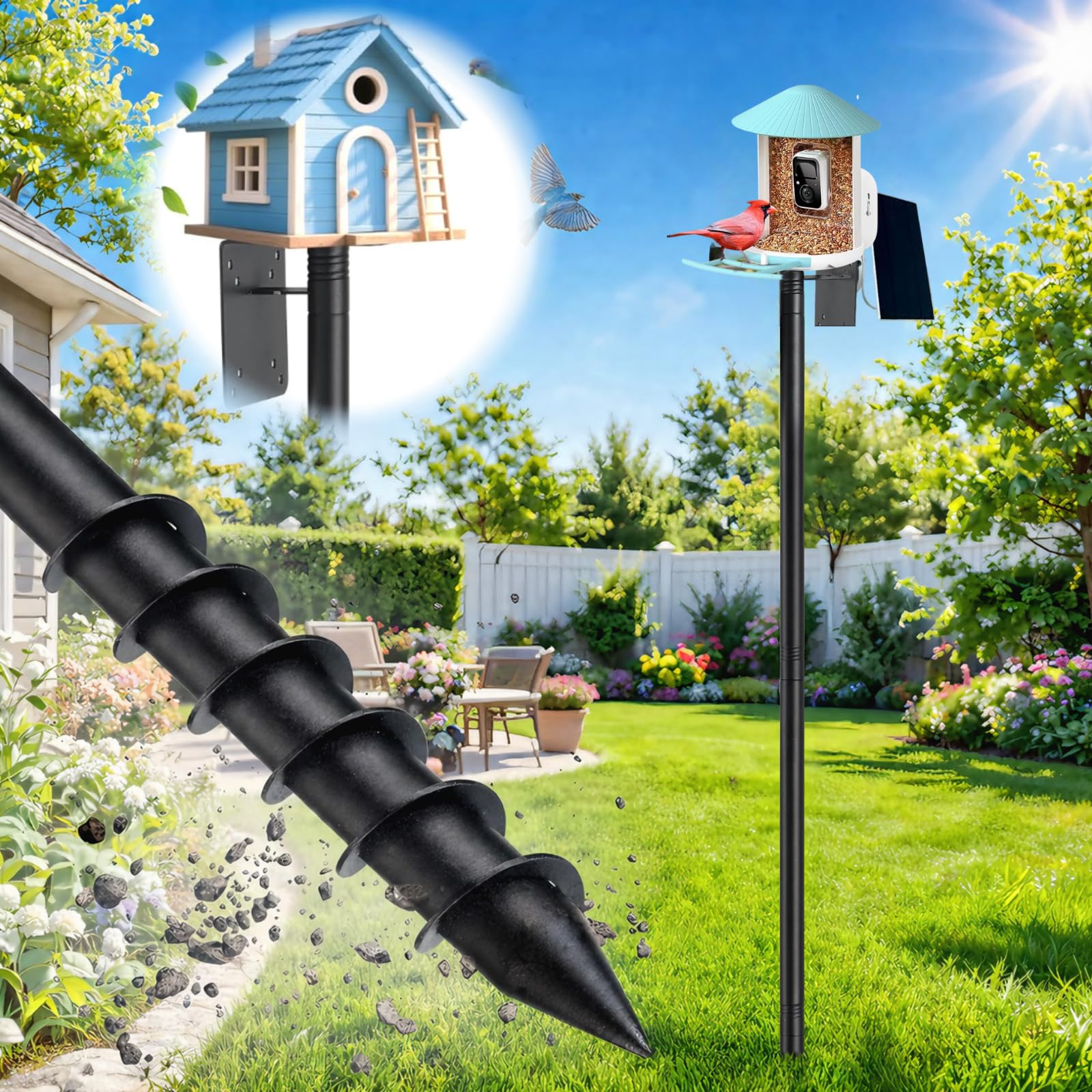 cogardenshower Bird Feeder Pole 88-inch front view, matte black
