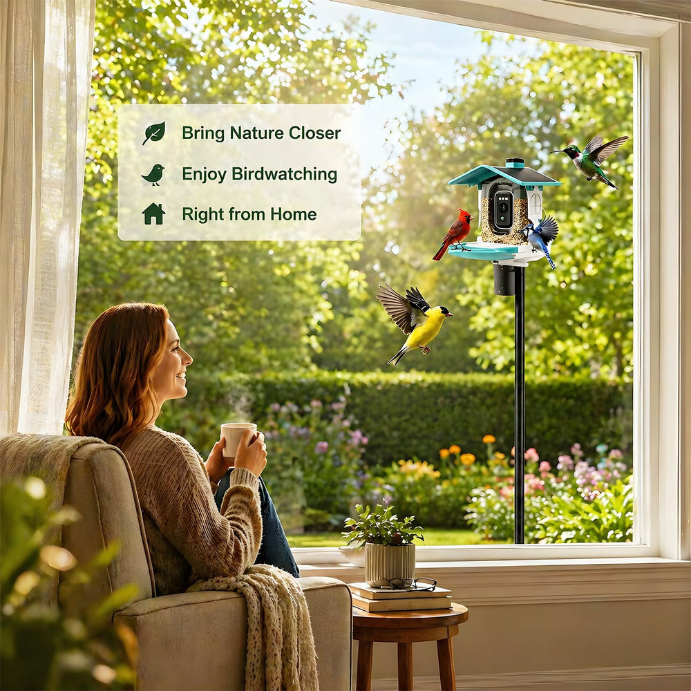 cogardenshower bird feeder pole against a garden backdrop