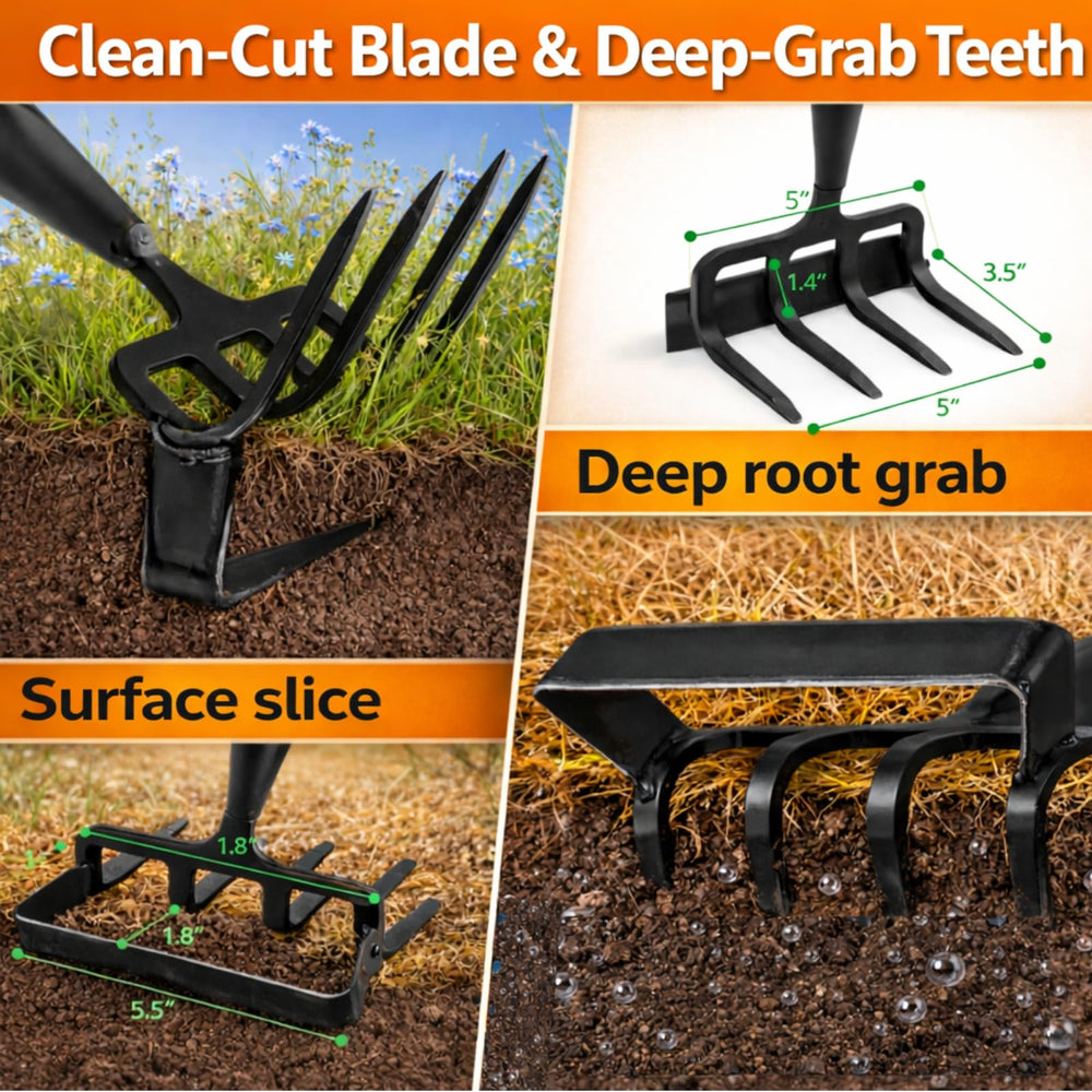 cogardenshower garden hoe with soil and weeds