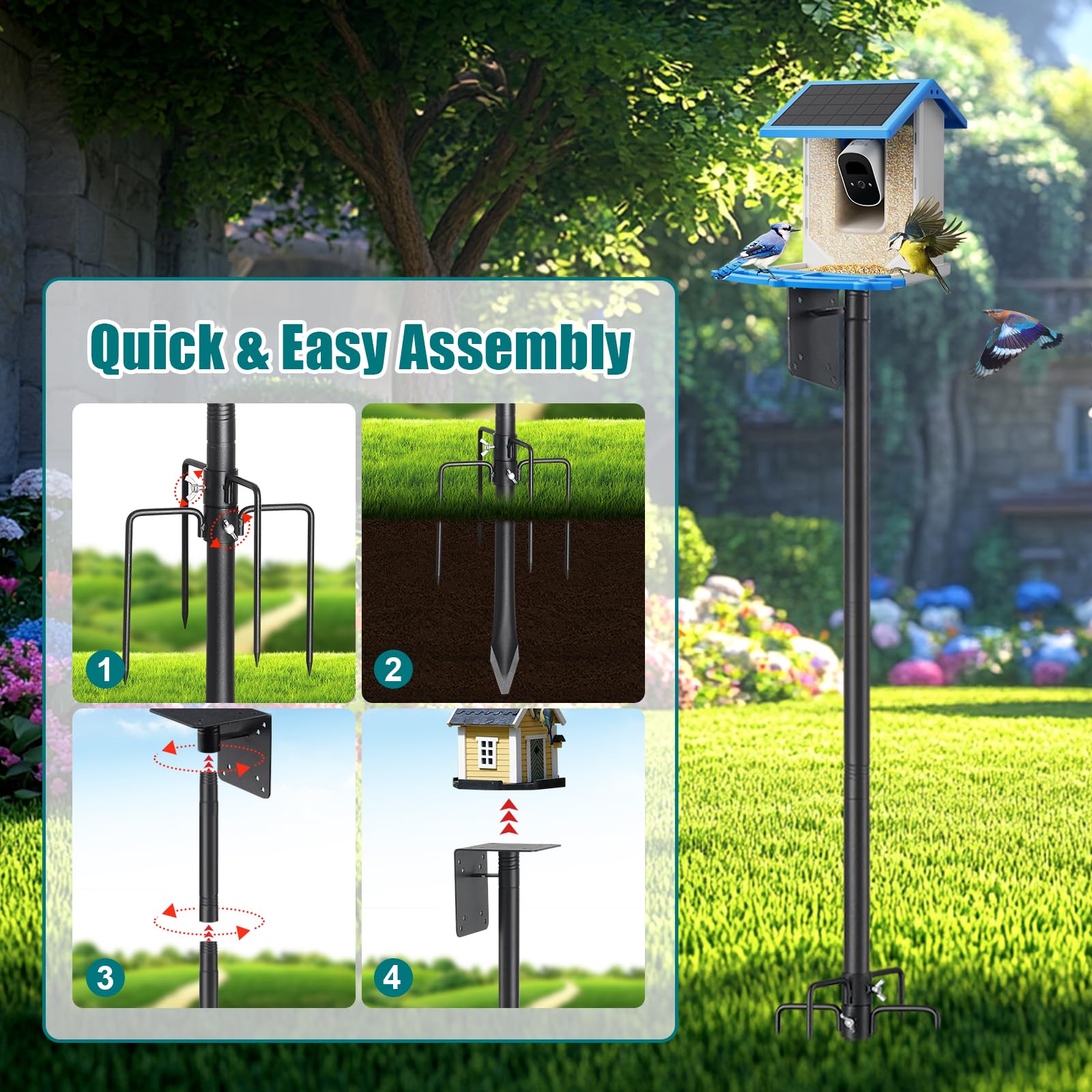 cogardenshower Heavy Duty Bird Feeder Pole showing 5-prong base