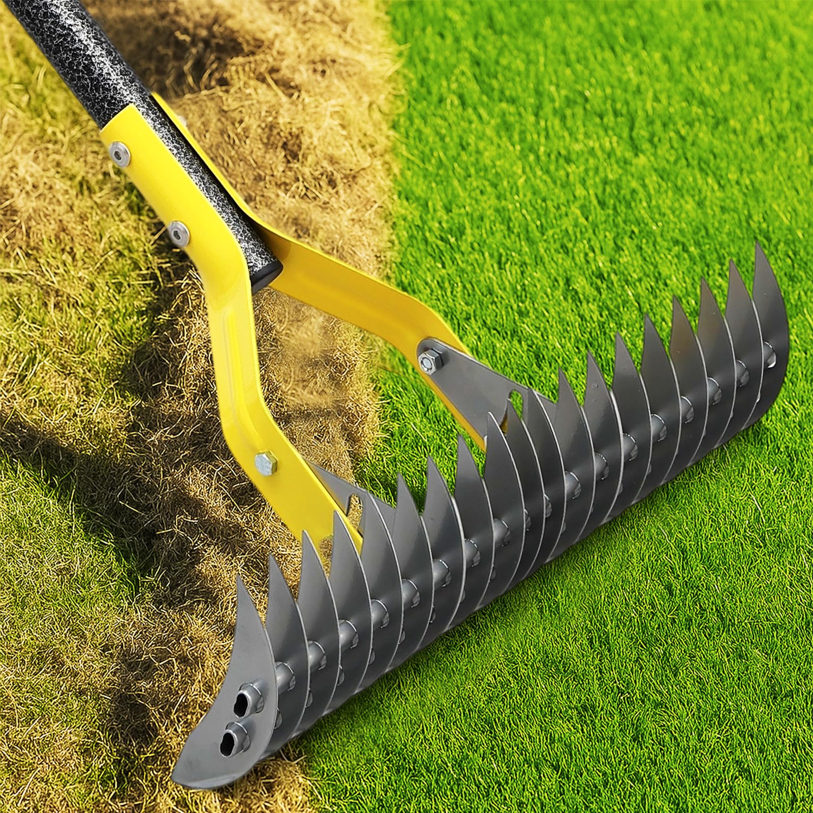cogardenshower Manual Thatch Rake 15-inch dual-sided head