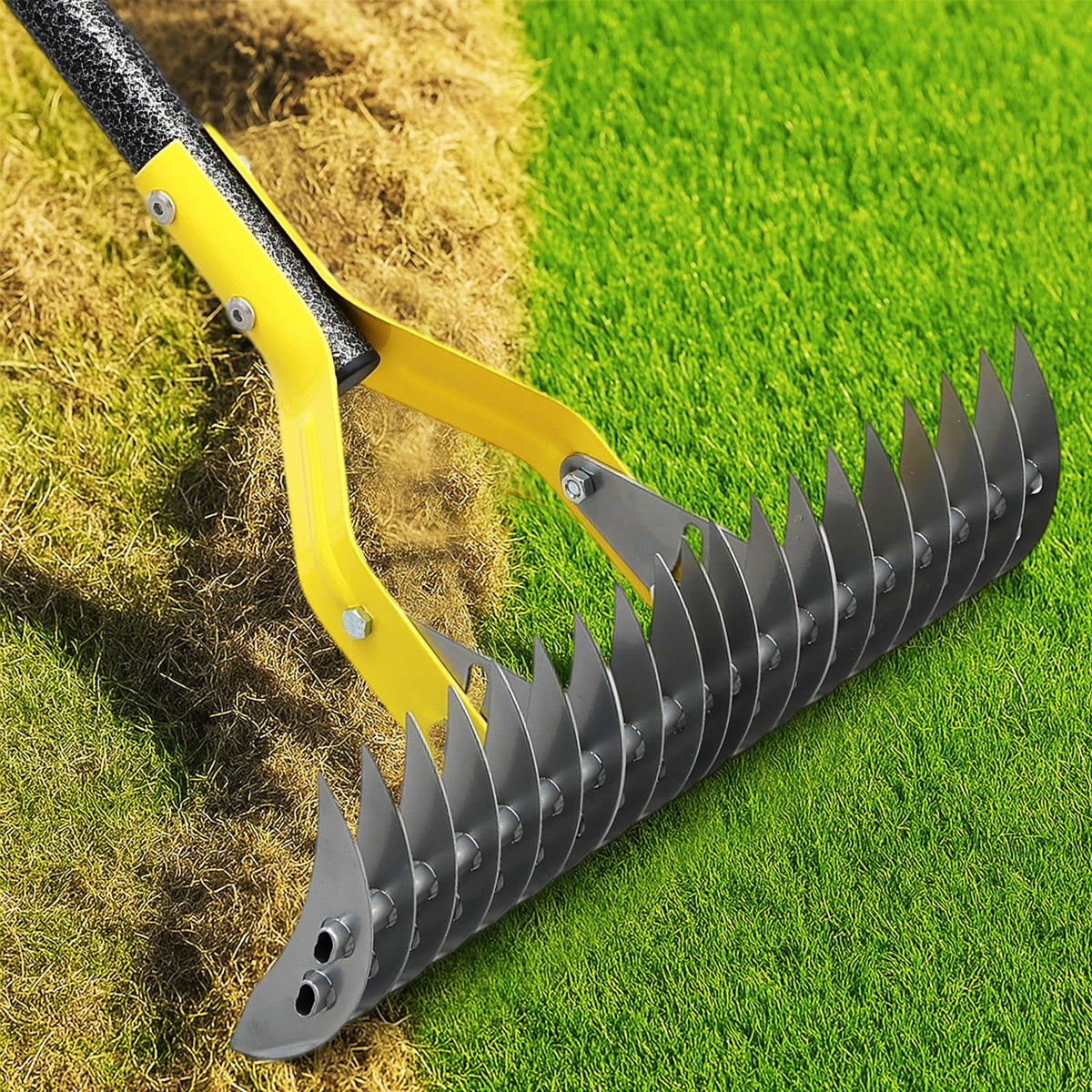cogardenshower Manual Thatch Rake 15-inch dual-sided head