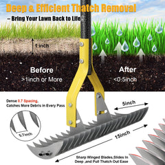 cogardenshower Manual Thatch Rake with 70-inch adjustable handle