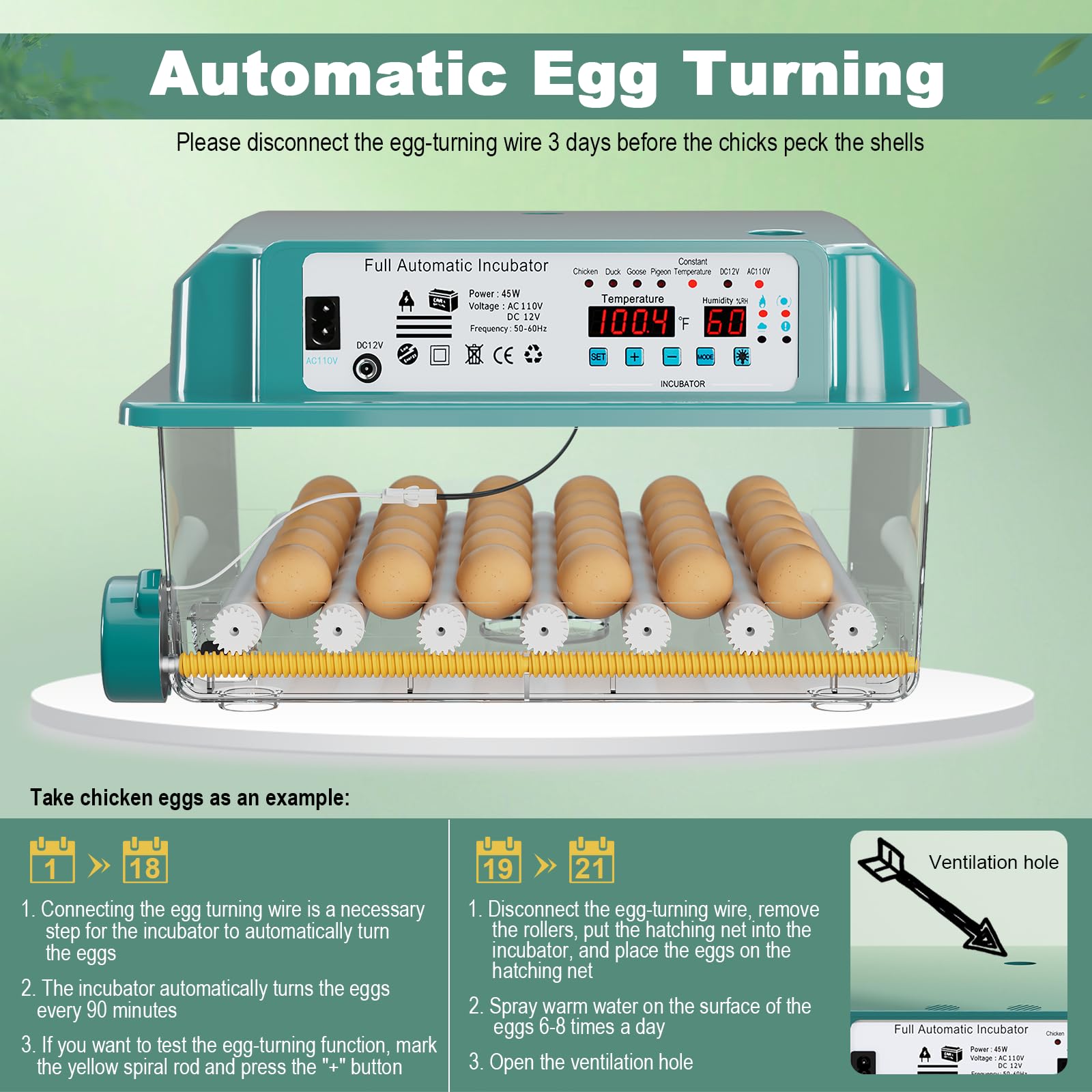 CoInceptus 36 Eggs Incubator with built-in egg candler