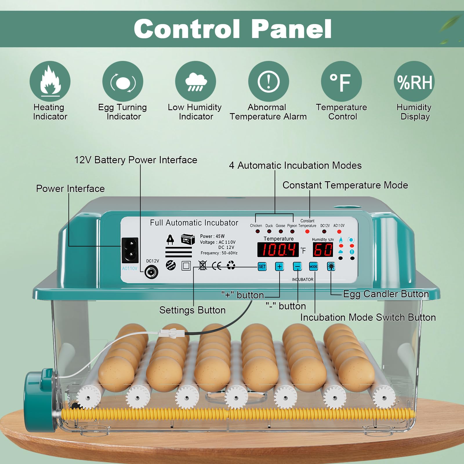 CoInceptus incubator side view with power cord and battery cable