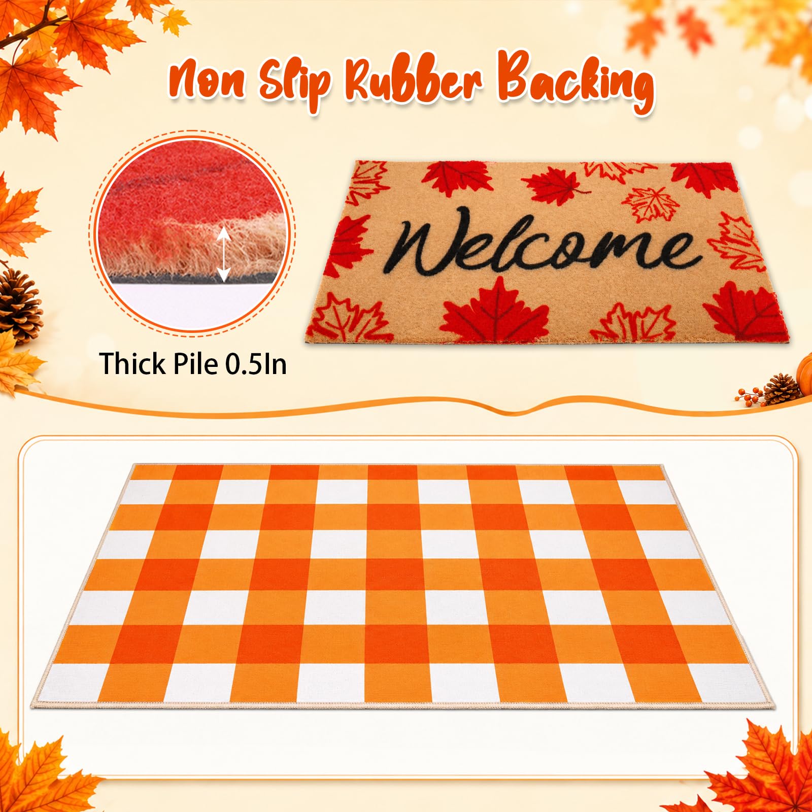 Coir texture of the Fall Maple Leaf doormat showing dirt scraping