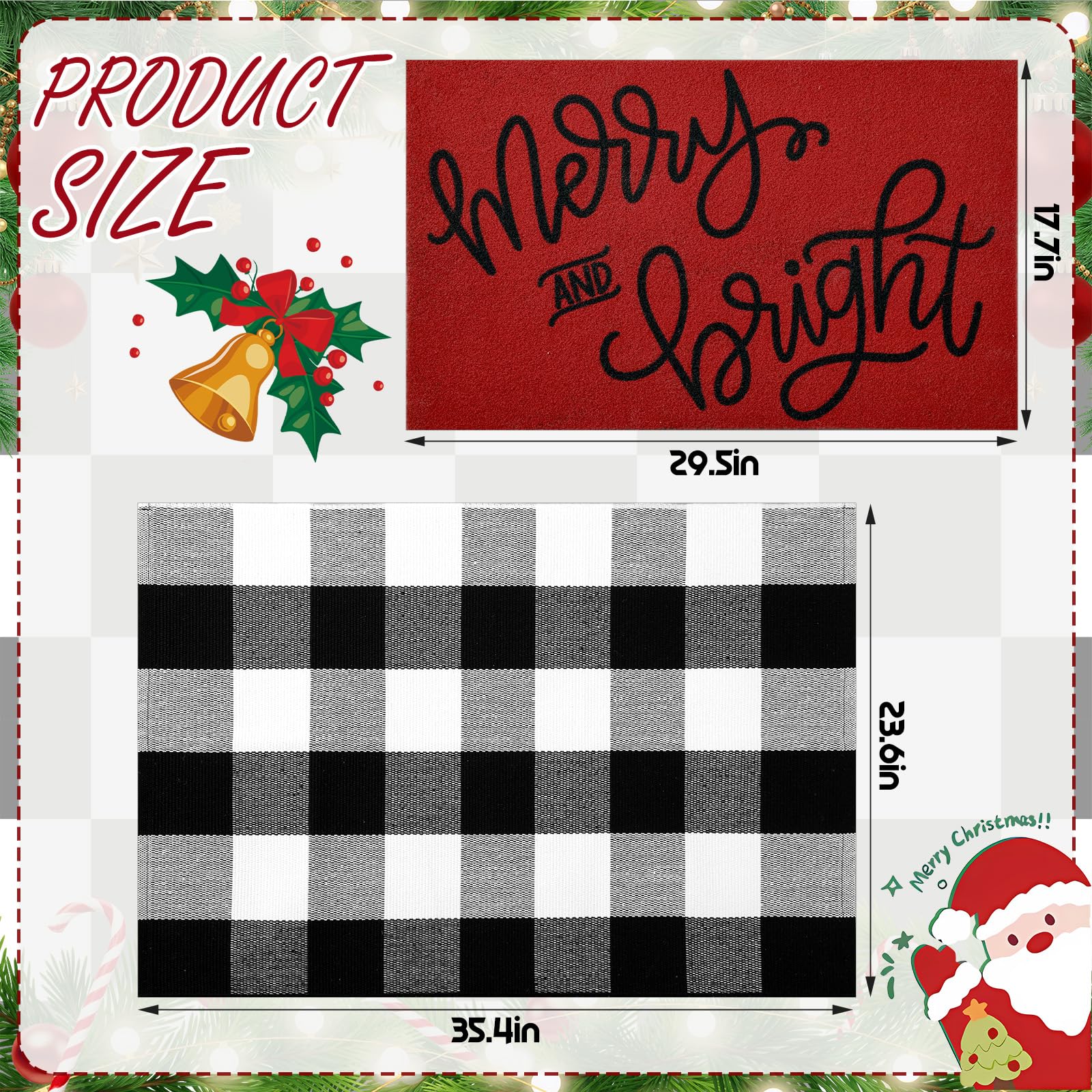 Coir welcome mat with Merry Bright print, 17.7 x 29.5 inches