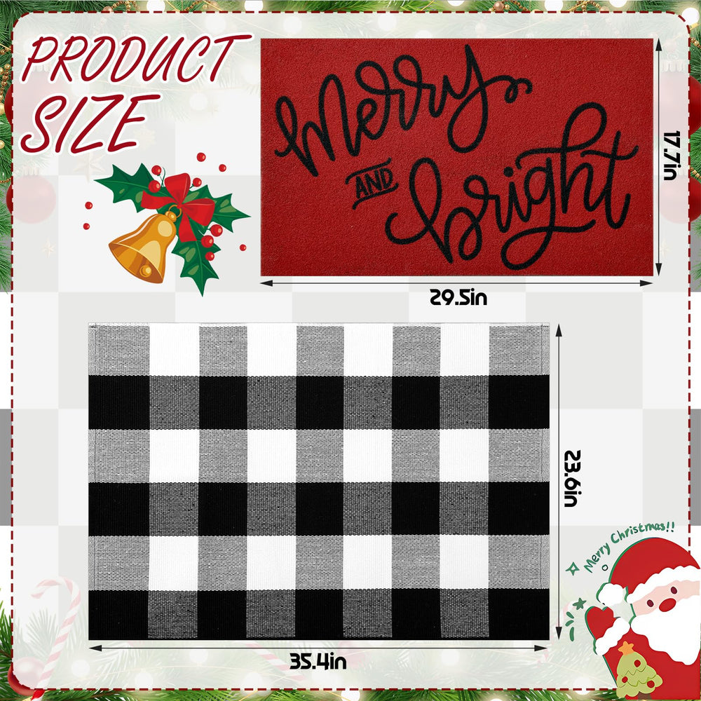 Coir welcome mat with Merry Bright print, 17.7 x 29.5 inches