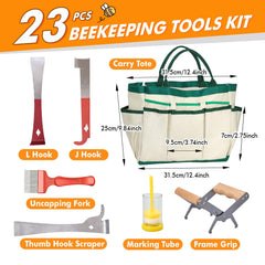 Collection of beekeeping tools including smoker and uncapping tools