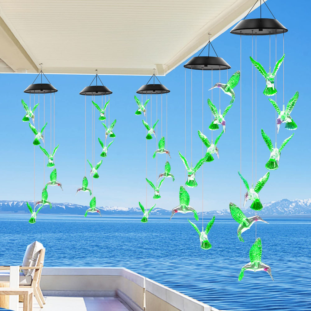 Color-changing lights of WENANA Hummingbird Wind Chime at night