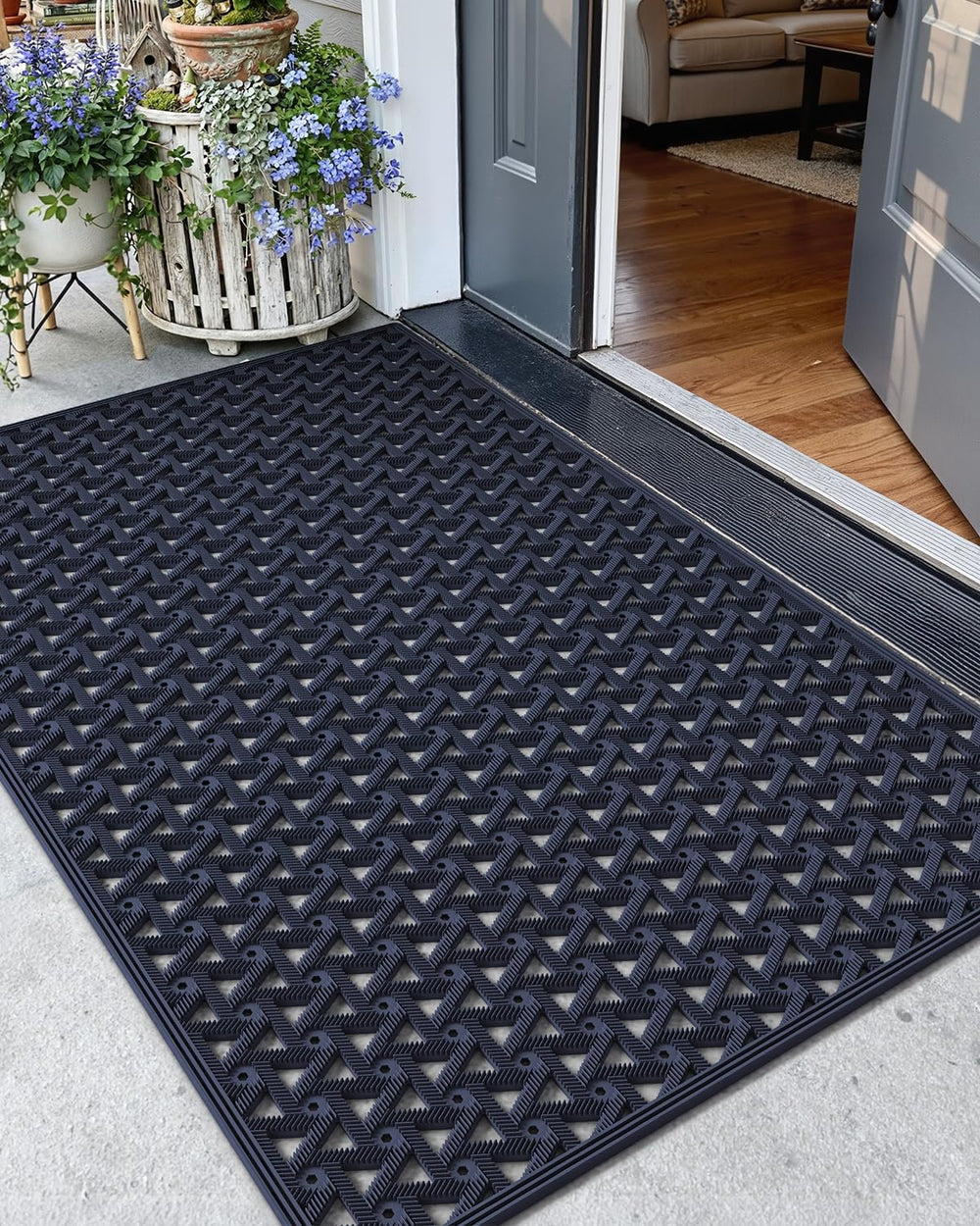 Color&Geometry 32"x48" blue door mat front view