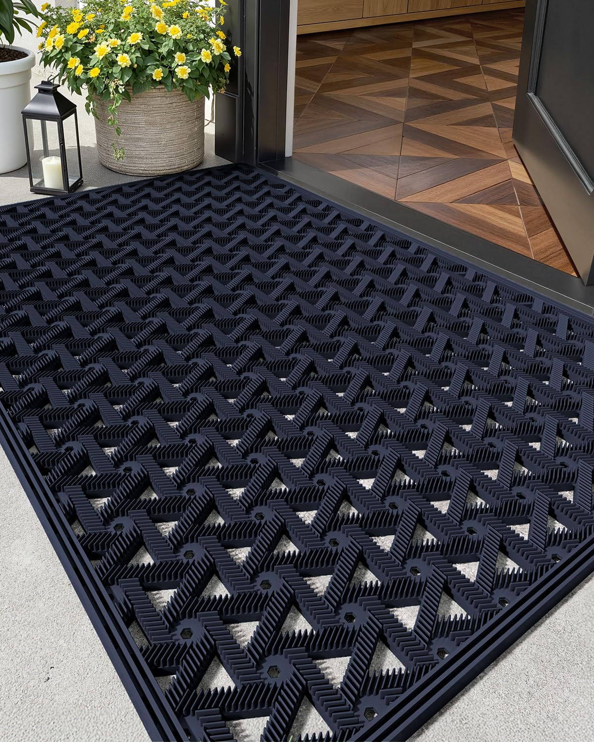 Color&Geometry Blue Door Mat front view, 19x30 inches