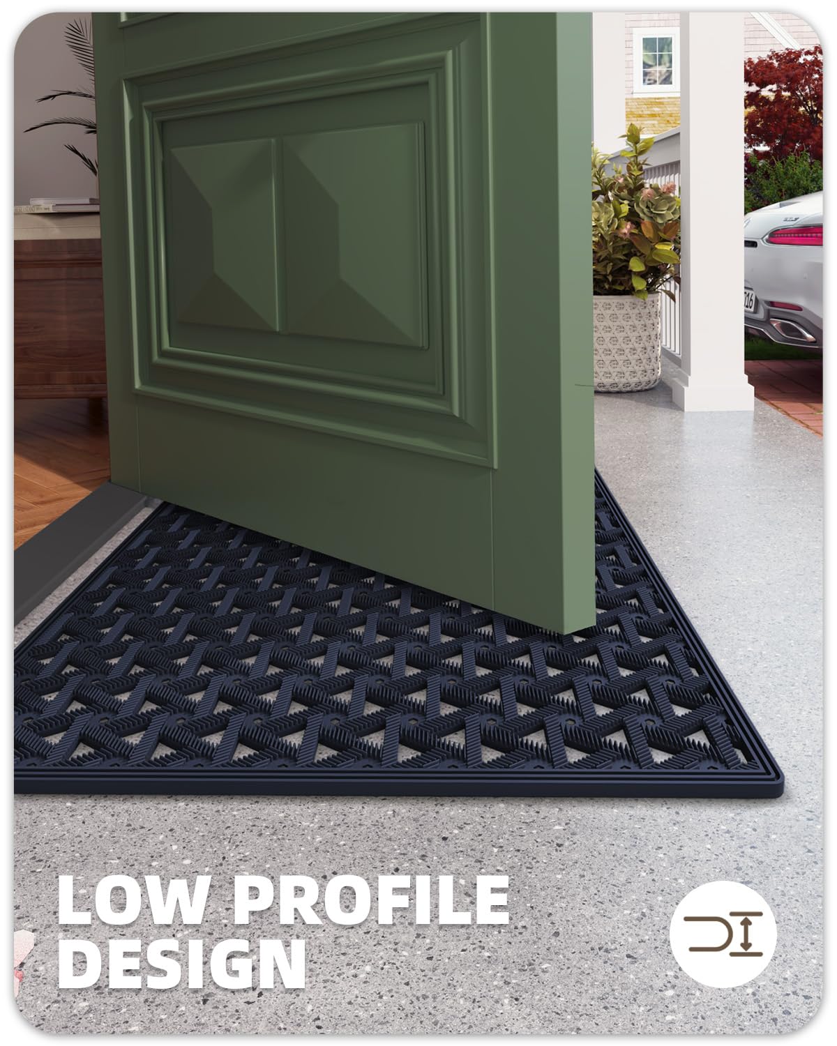 Color&Geometry Blue Door Mat rolled up for storage