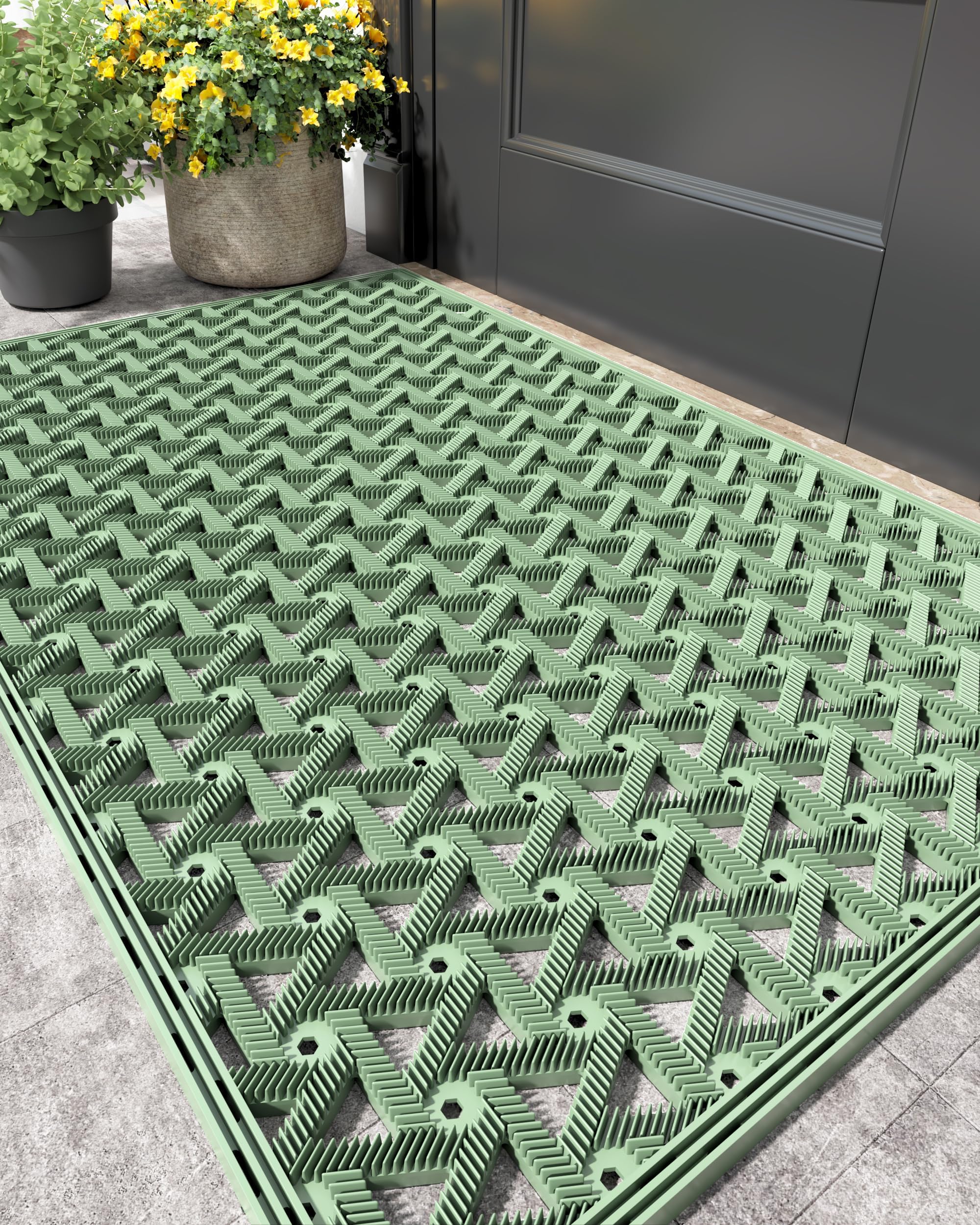 Color&Geometry green door mat front view, 24"x36" size