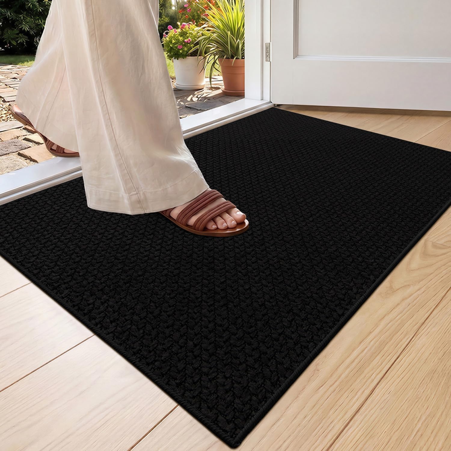 Color&Geometry Indoor Door Mat 24"x36" ebony black front view