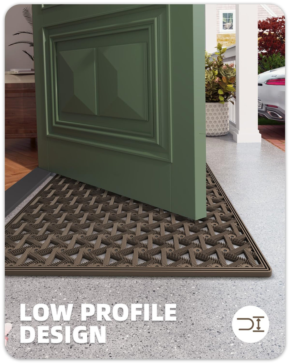 Color&Geometry Outdoor Door Mat under a covered patio