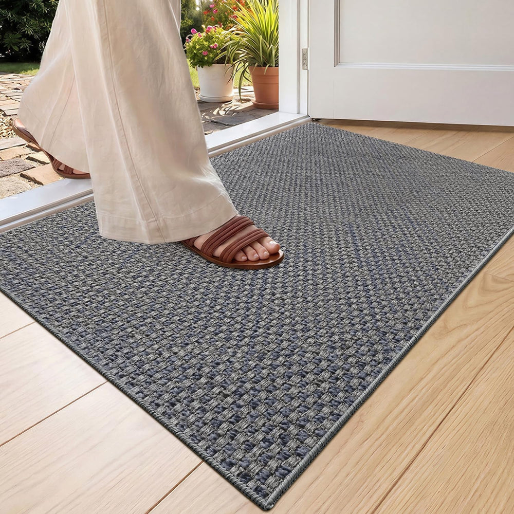 Color&Geometry Ultra-Thin Indoor Door Mat 17"x30" Heather Light Grey front view