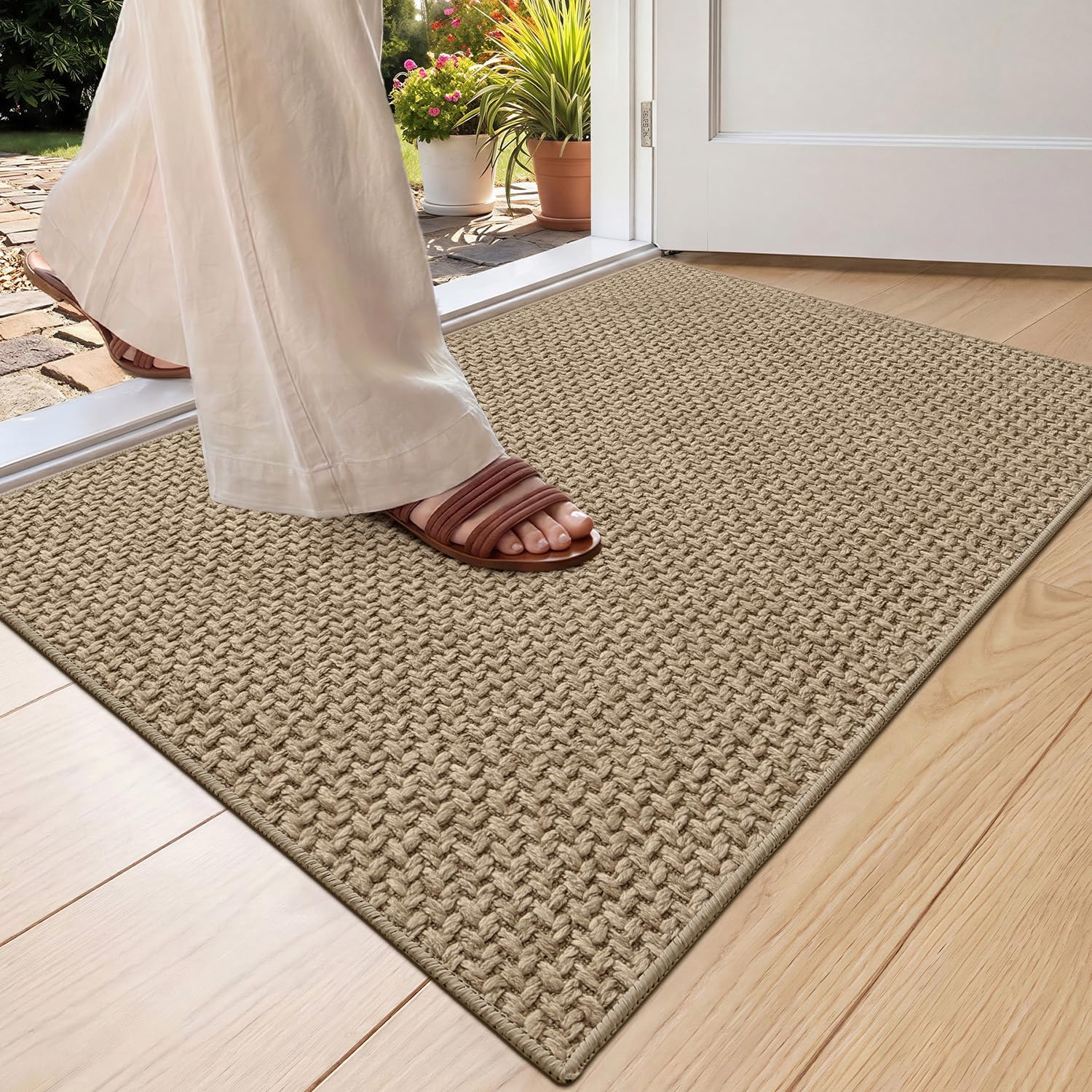Color&Geometry Ultra-Thin Indoor Door Mat 24"x36" linen front view